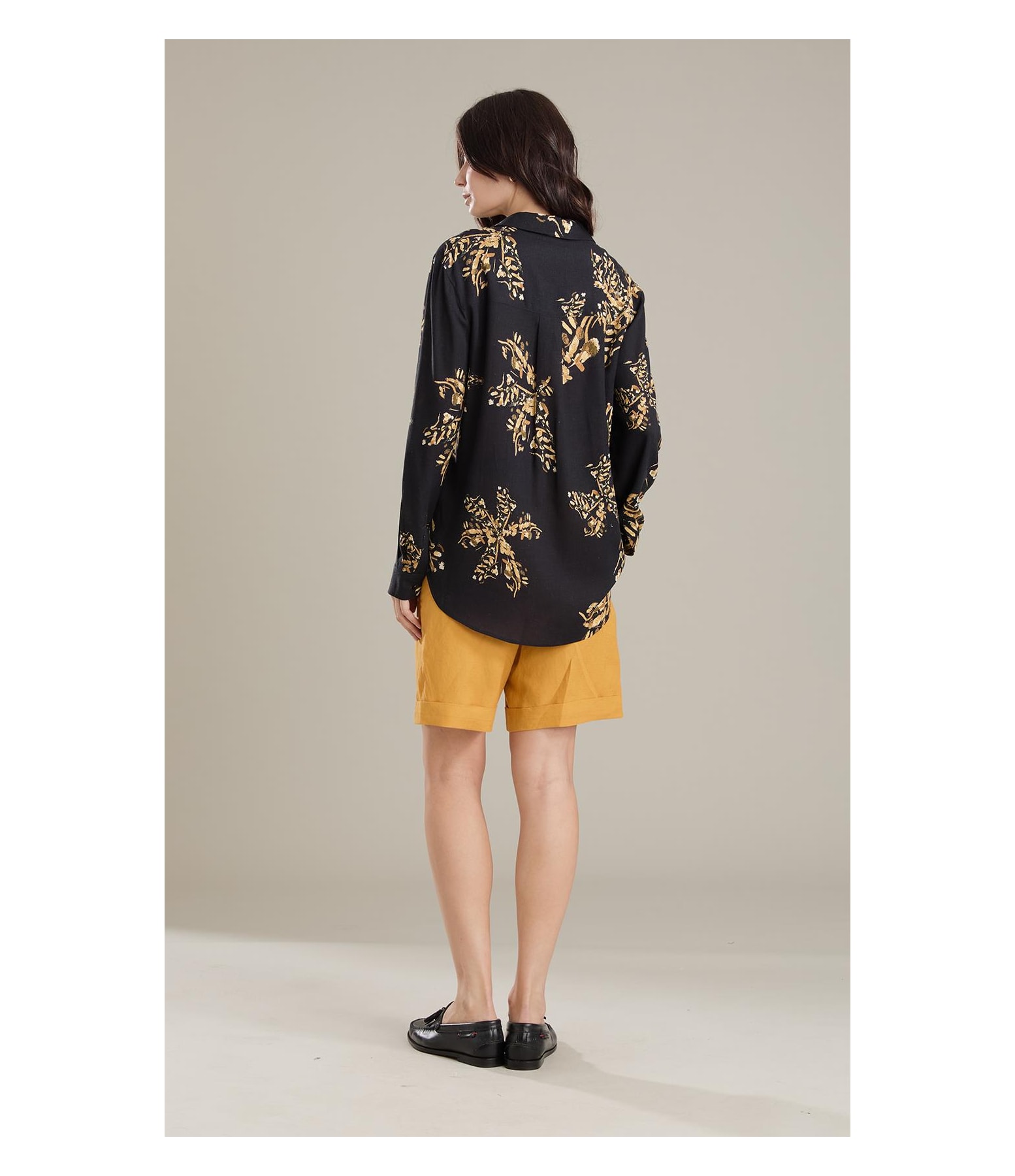 Camisa Linho  Classic Slouchy Splatter  Bl Preto