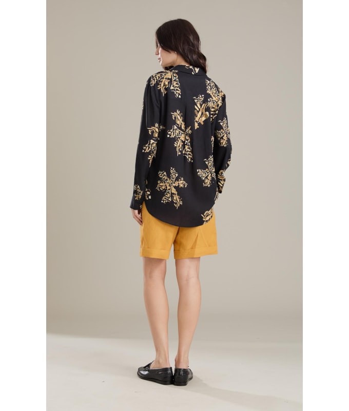 Camisa Linho  Classic Slouchy Splatter  Bl Preto