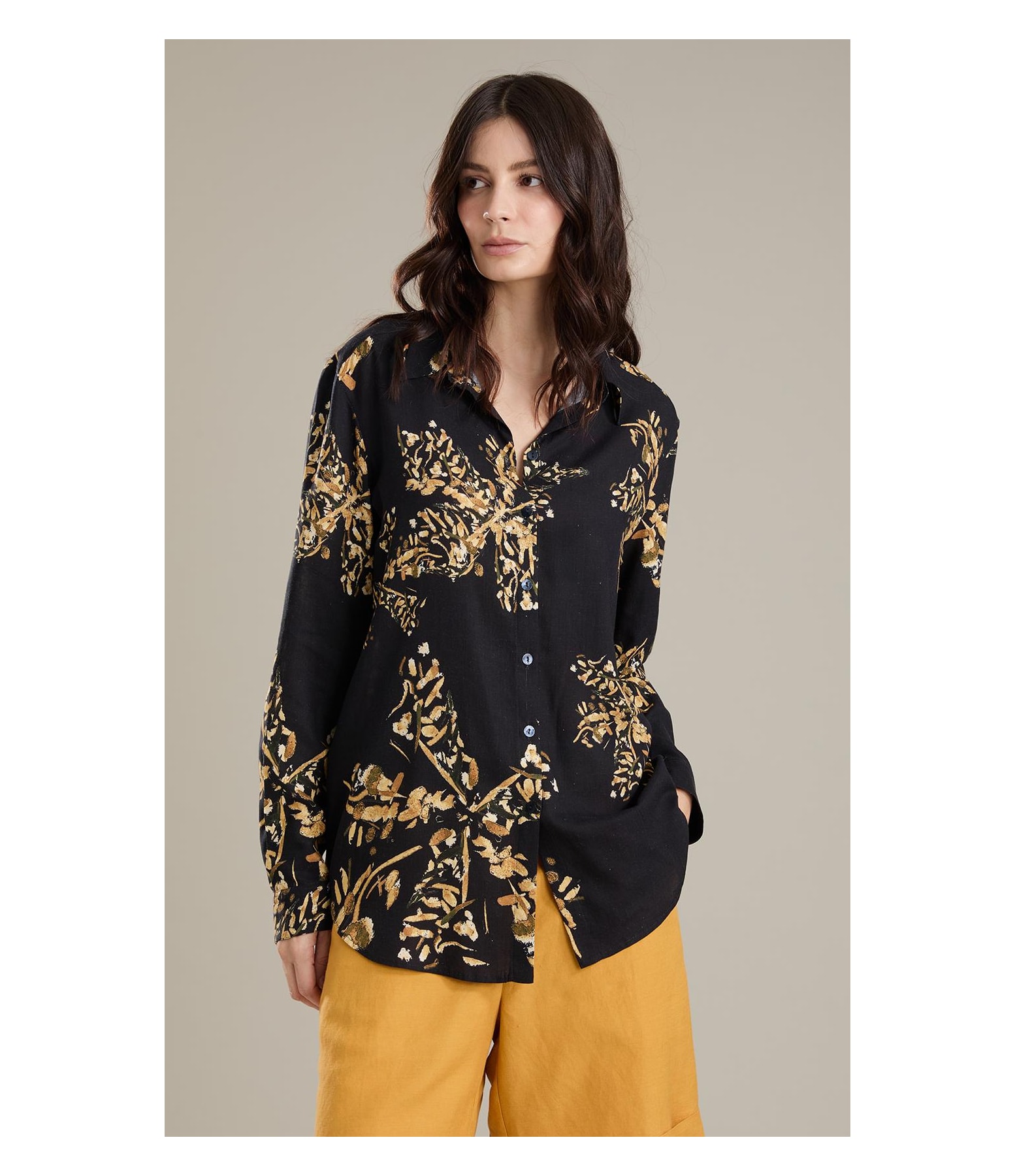 Camisa Linho  Classic Slouchy Splatter  Bl Preto