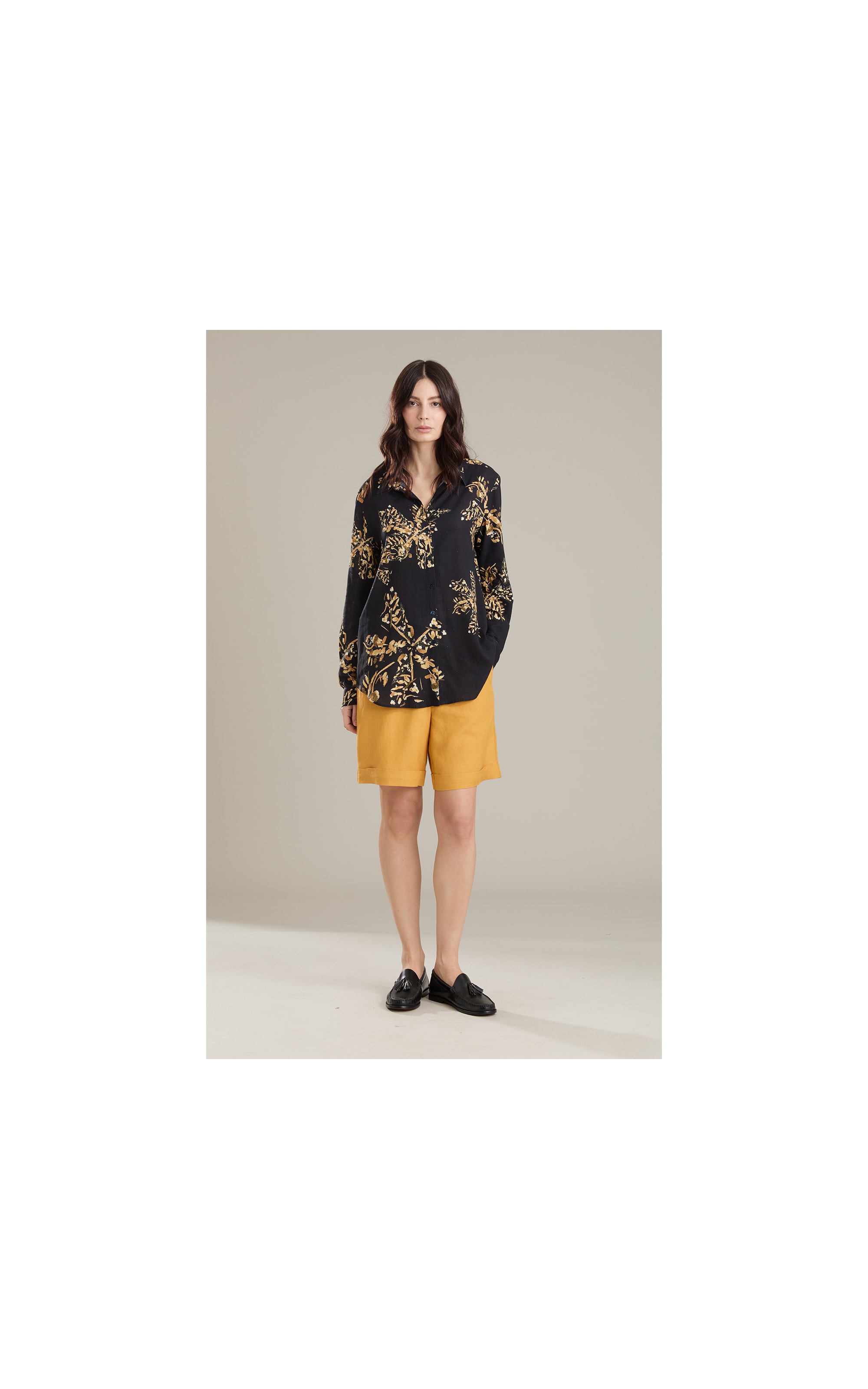 Camisa Linho  Classic Slouchy Splatter  Bl Preto