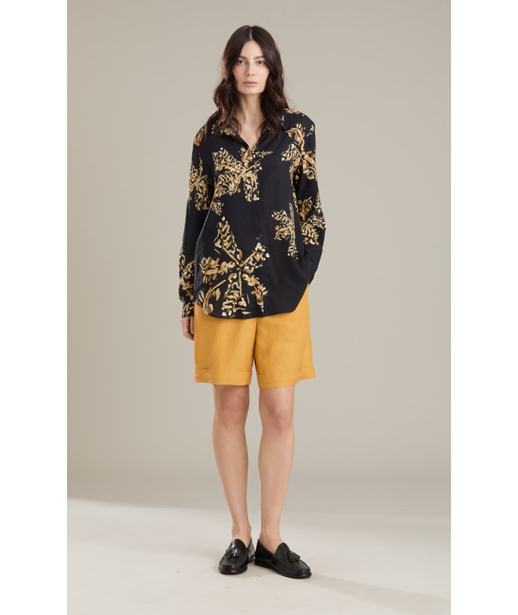 Camisa Linho  Classic Slouchy Splatter  Bl Preto