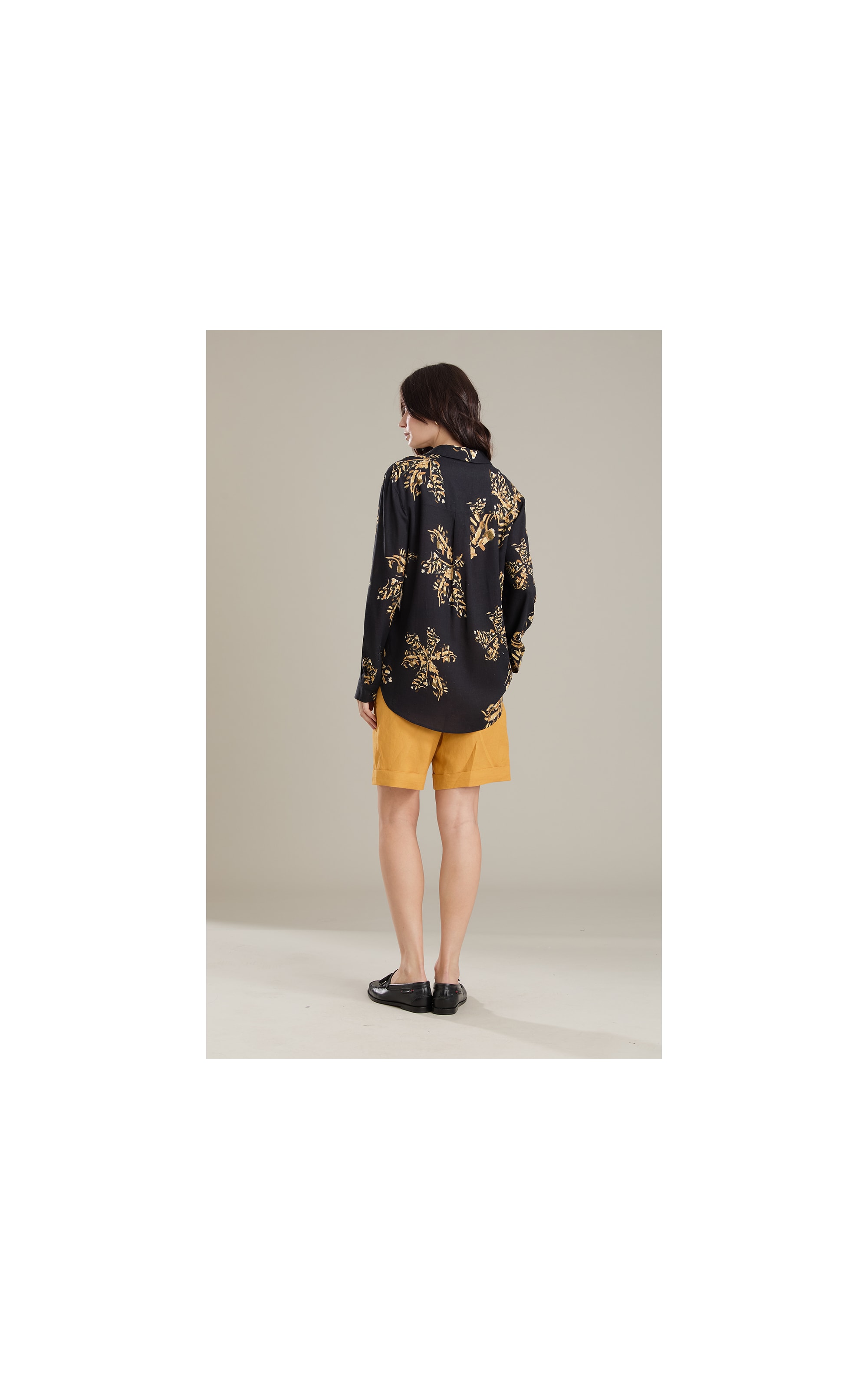 Camisa Linho  Classic Slouchy Splatter  Bl Preto