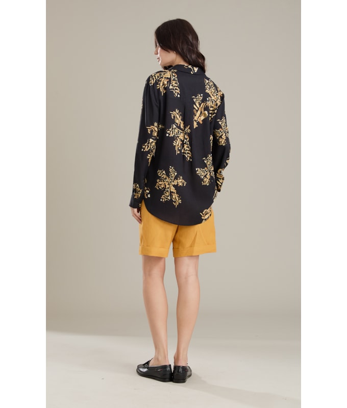 Camisa Linho  Classic Slouchy Splatter  Bl Preto