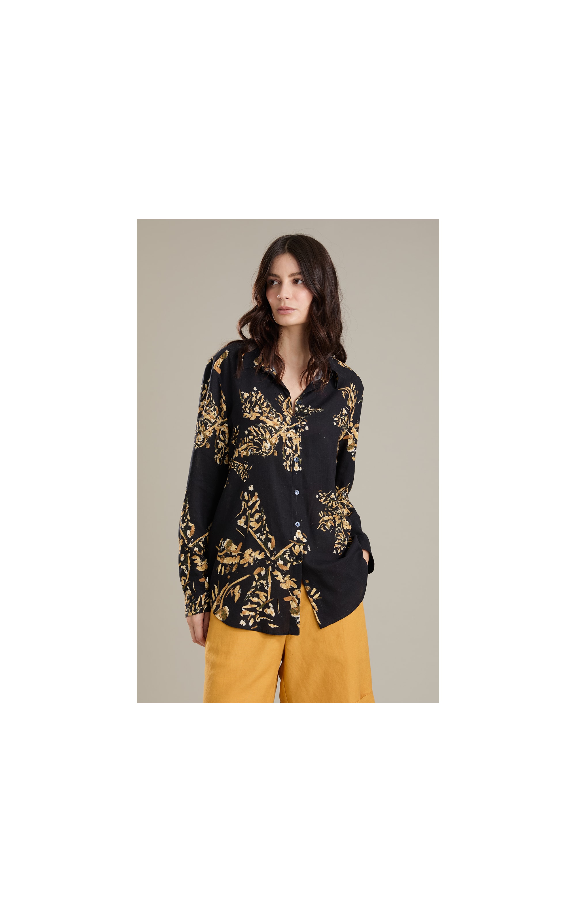 Camisa Linho  Classic Slouchy Splatter  Bl Preto
