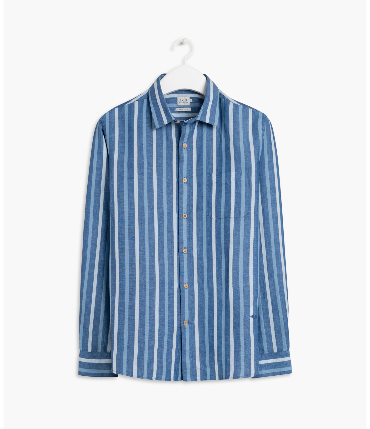 Camisa Linho Com  Algodao Listra Ml Azul