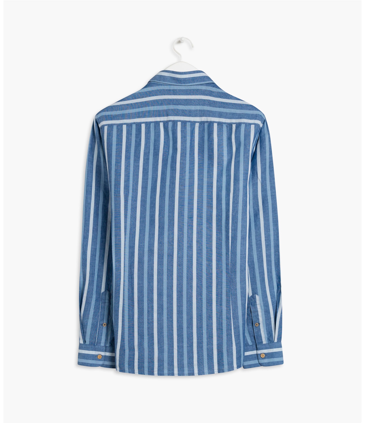 Camisa Linho Com  Algodao Listra Ml Azul