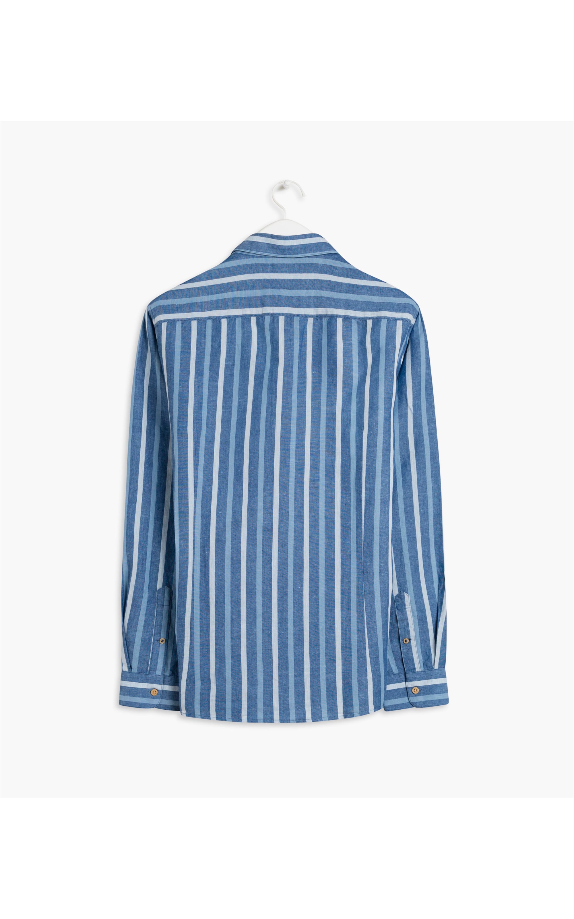 Camisa Linho Com  Algodao Listra Ml Azul