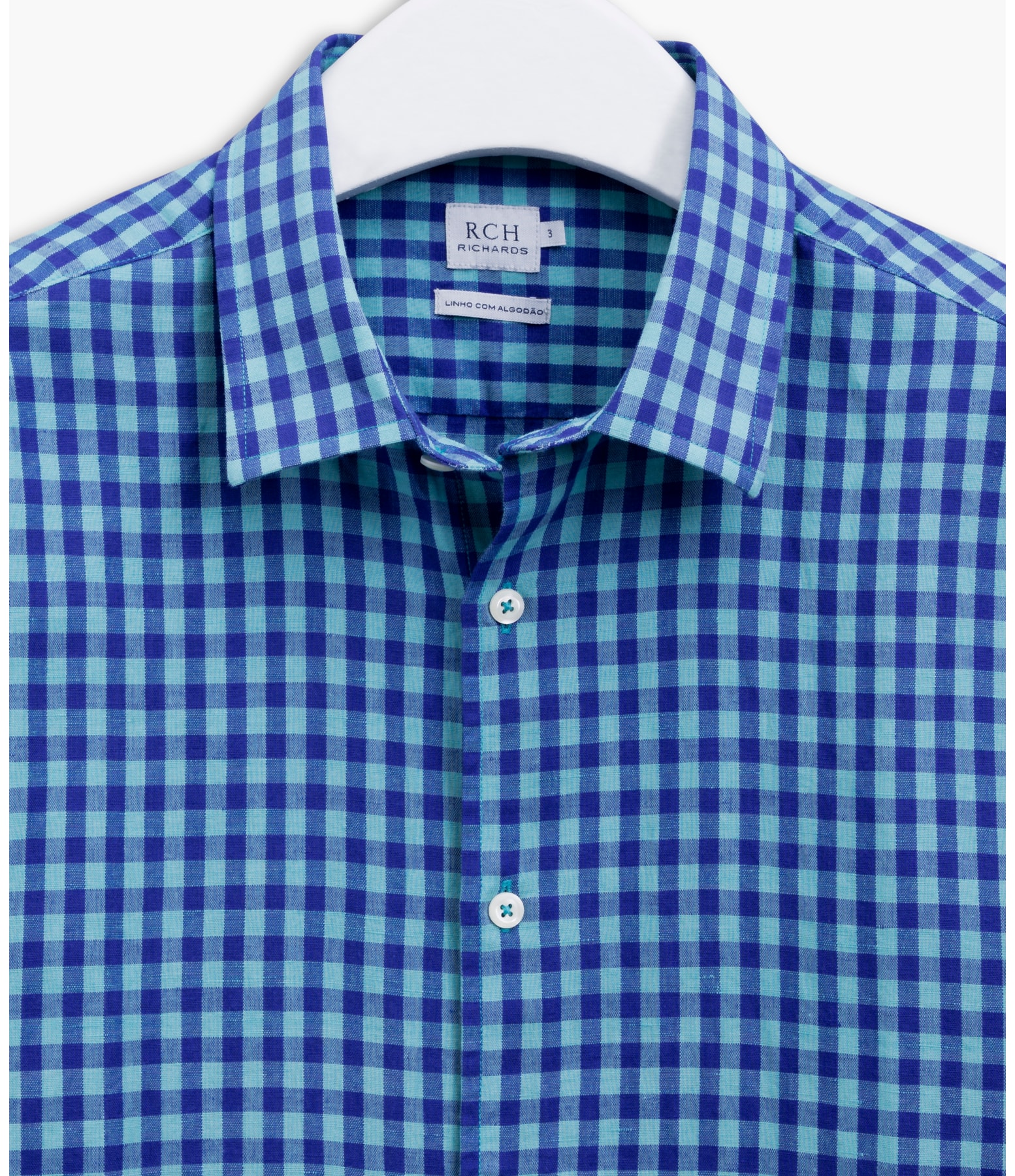 Camisa Linho Com Algodao Xadrez Mc Verde
