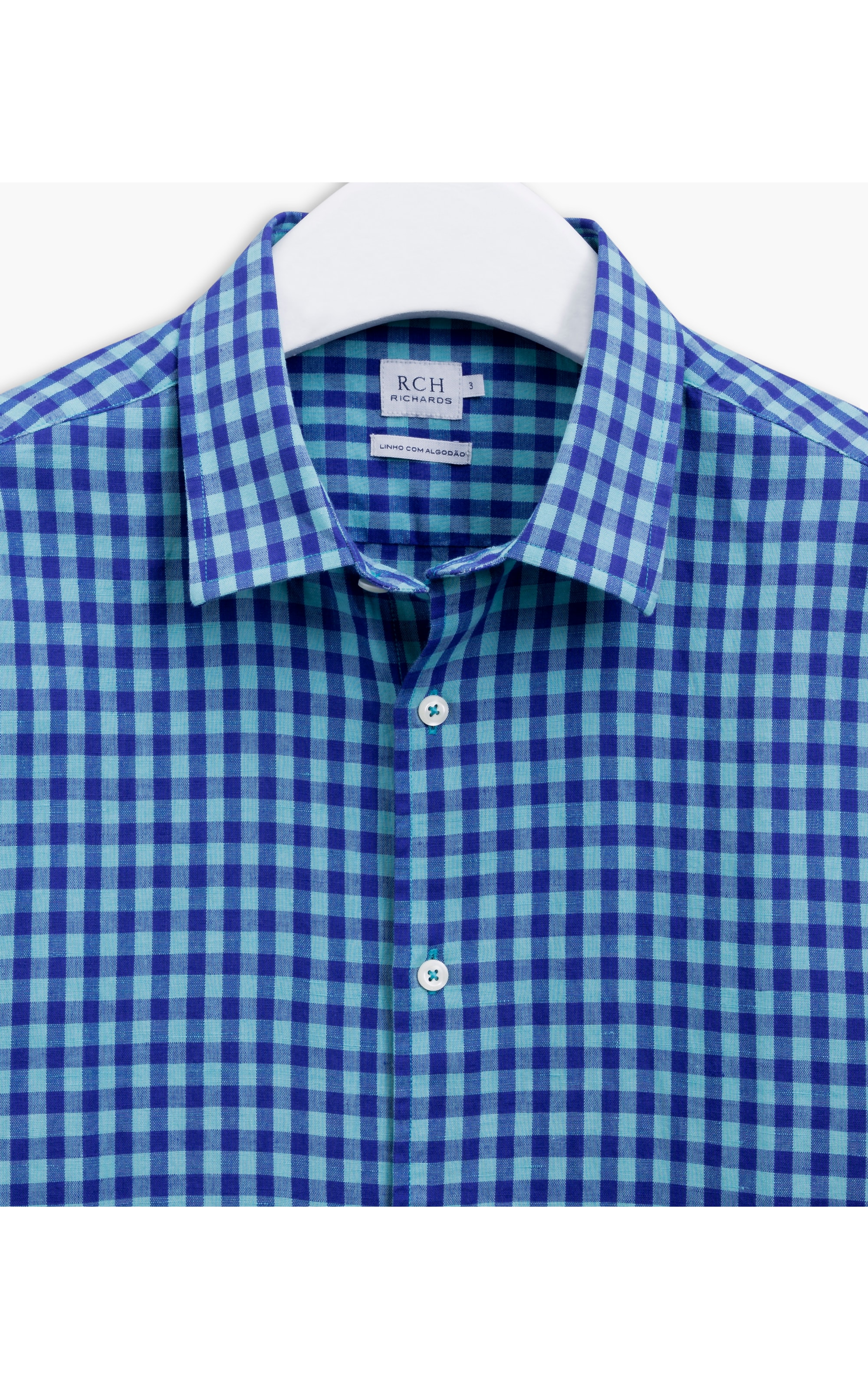 Camisa Linho Com Algodao Xadrez Mc Verde