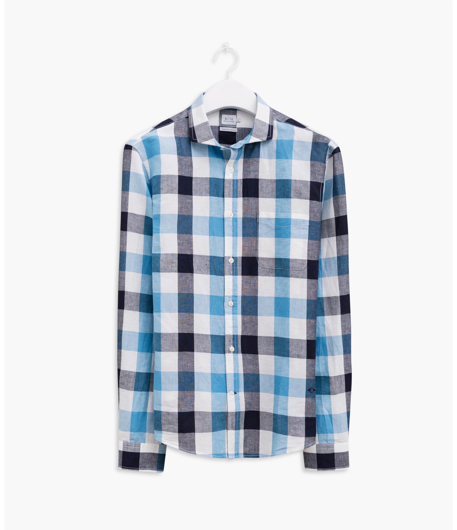 Camisa Linho Com Algodao Xadrez Ml Azul Marinho