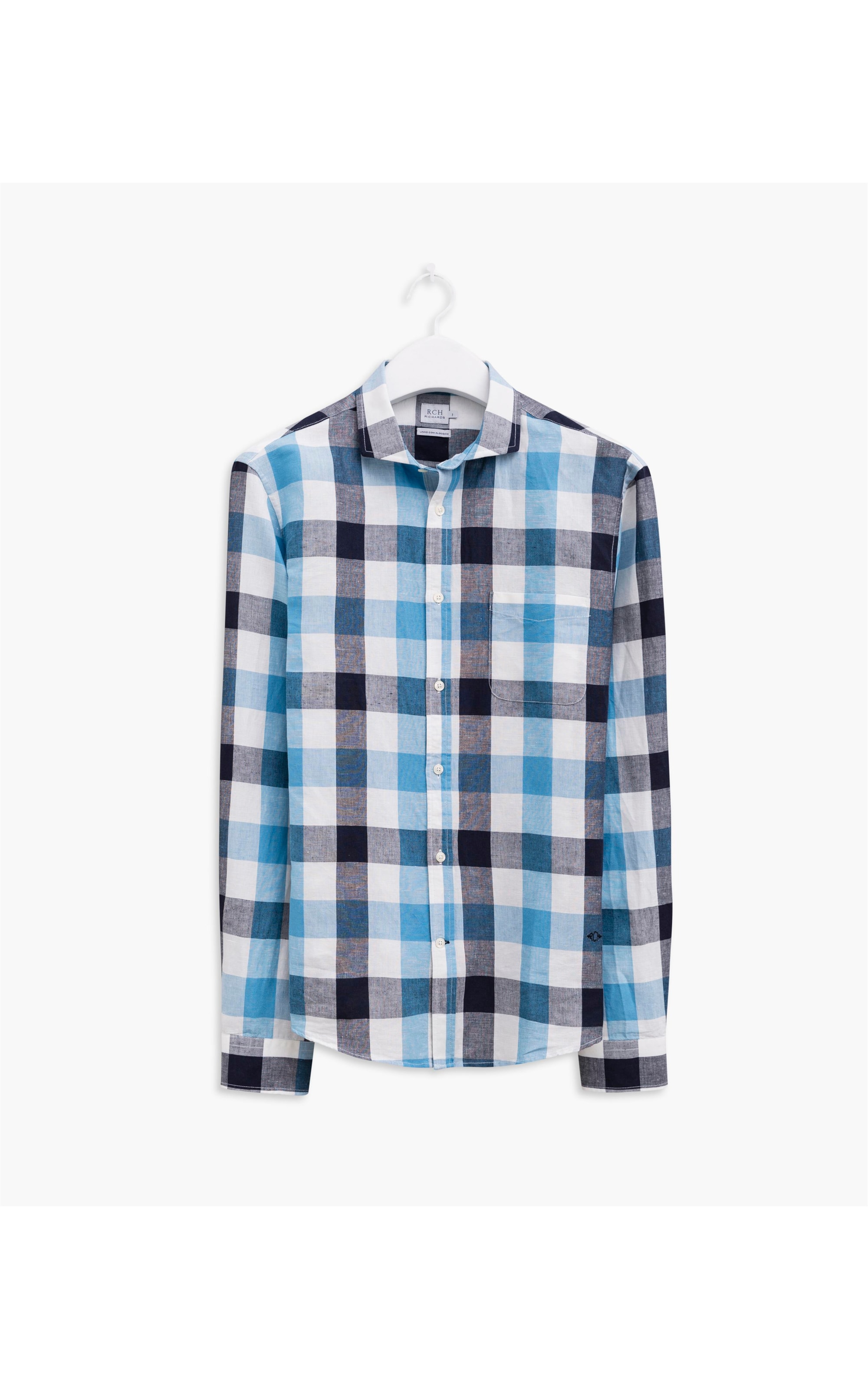 Camisa Linho Com Algodao Xadrez Ml Azul Marinho