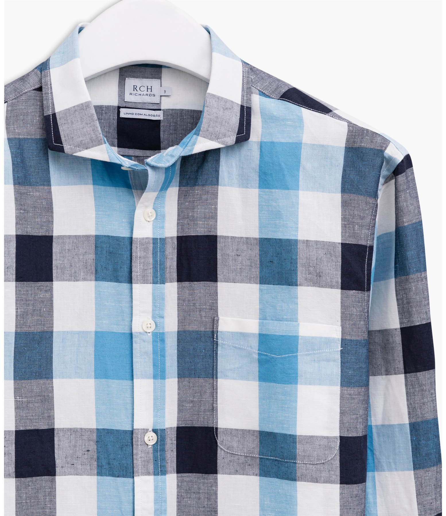 Camisa Linho Com Algodao Xadrez Ml Azul Marinho
