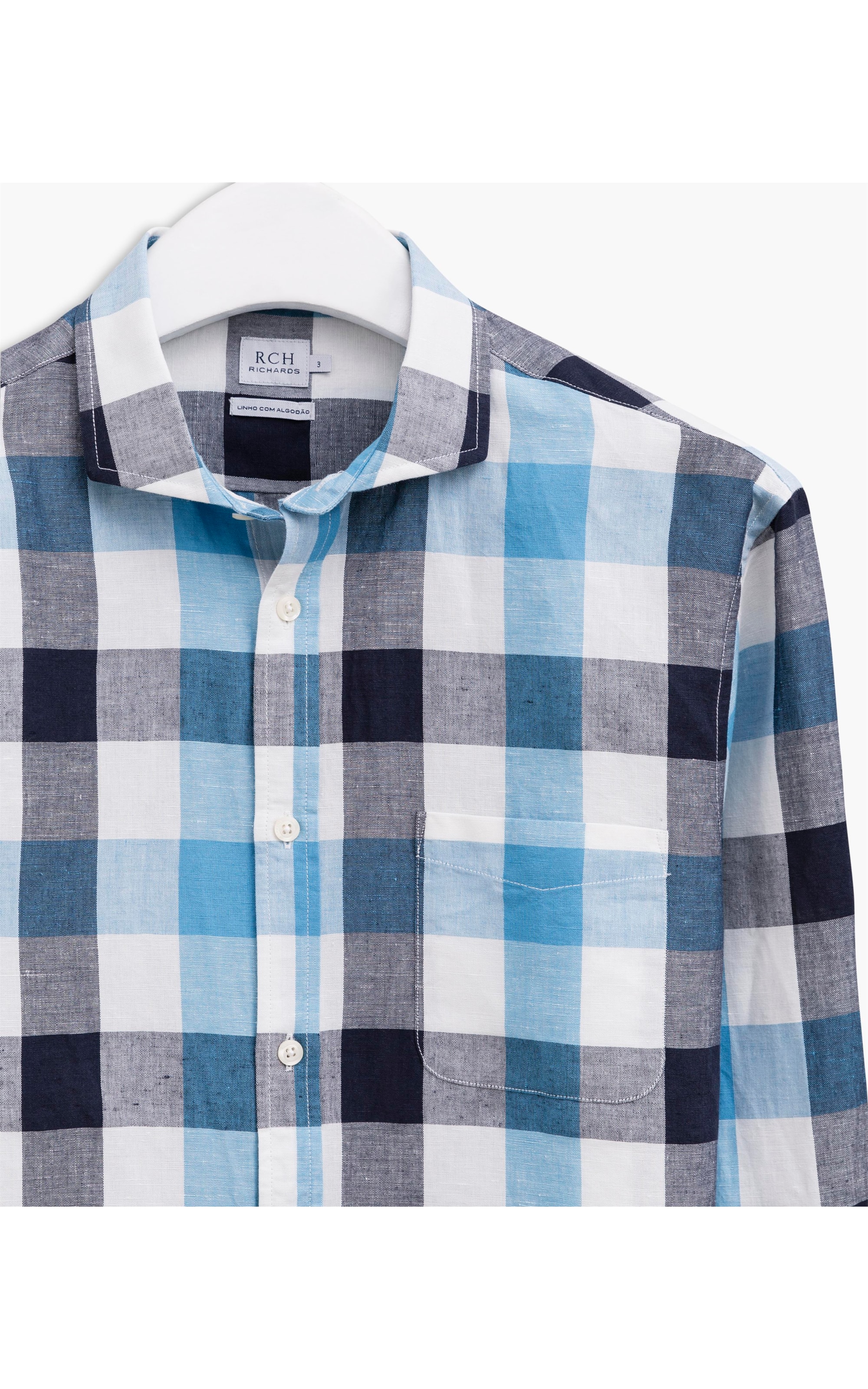 Camisa Linho Com Algodao Xadrez Ml Azul Marinho