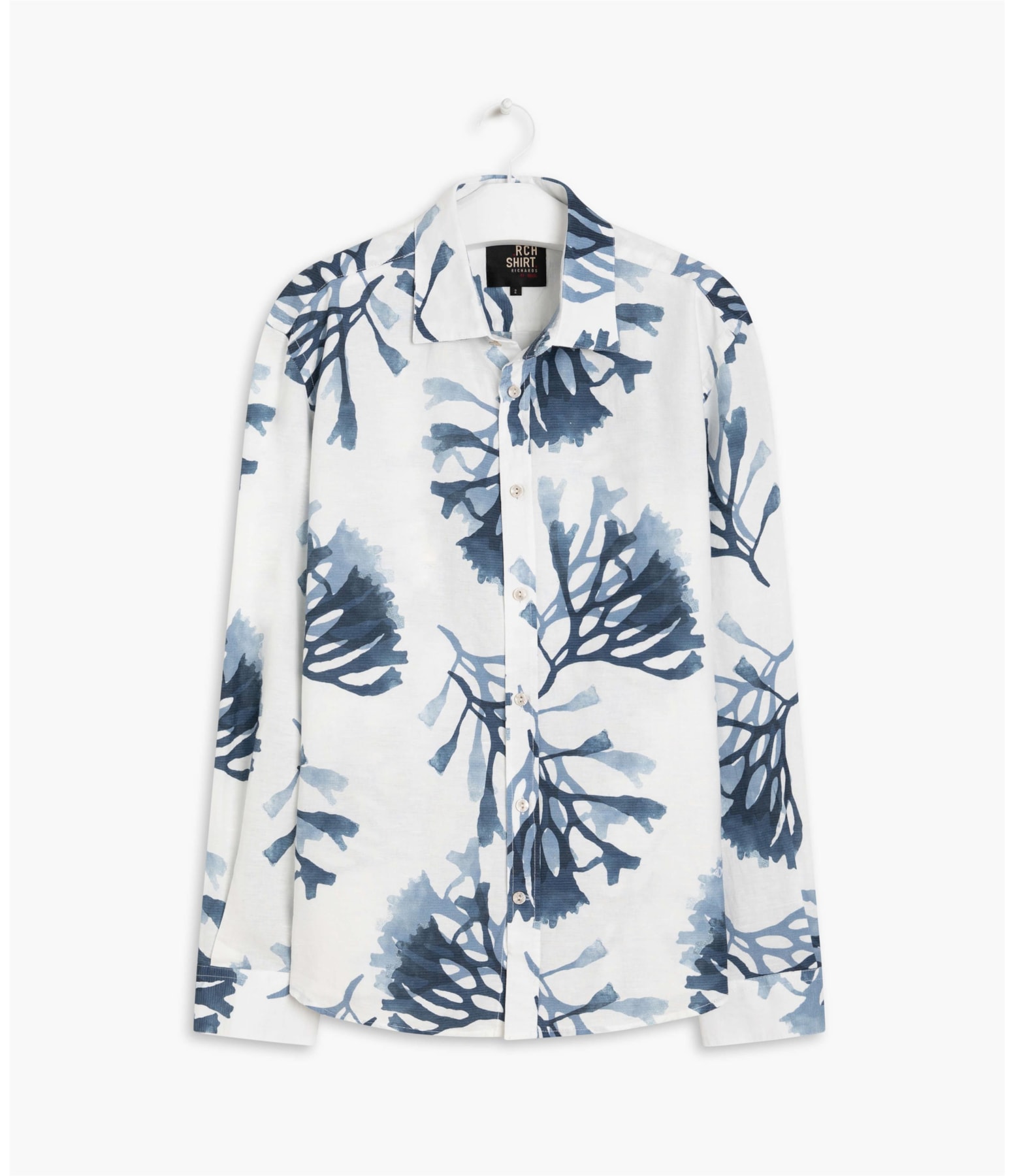Camisa Linho  Corais Estampada Ml Azul Bic