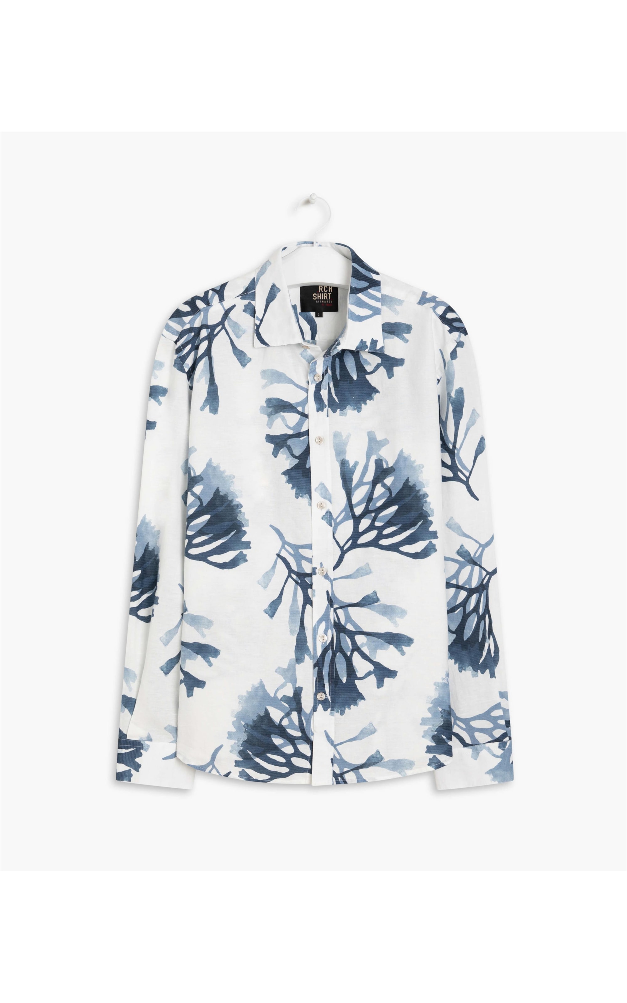 Camisa Linho  Corais Estampada Ml Azul Bic