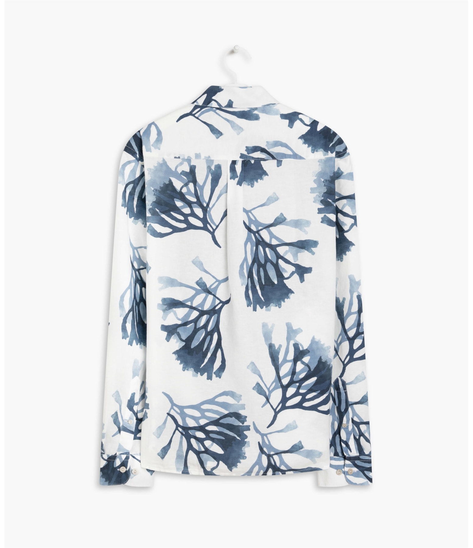 Camisa Linho  Corais Estampada Ml Azul Bic