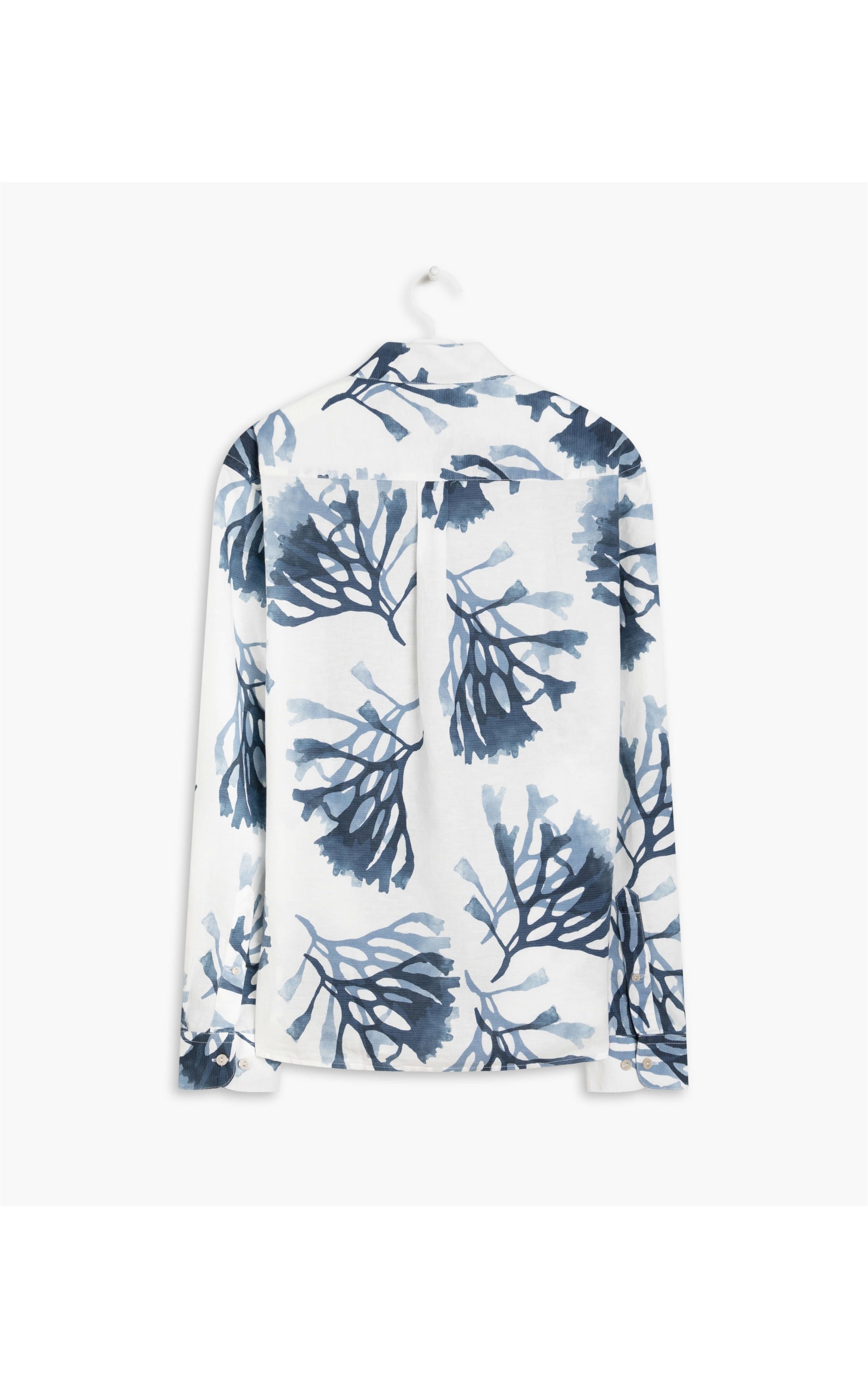 Camisa Linho  Corais Estampada Ml Azul Bic