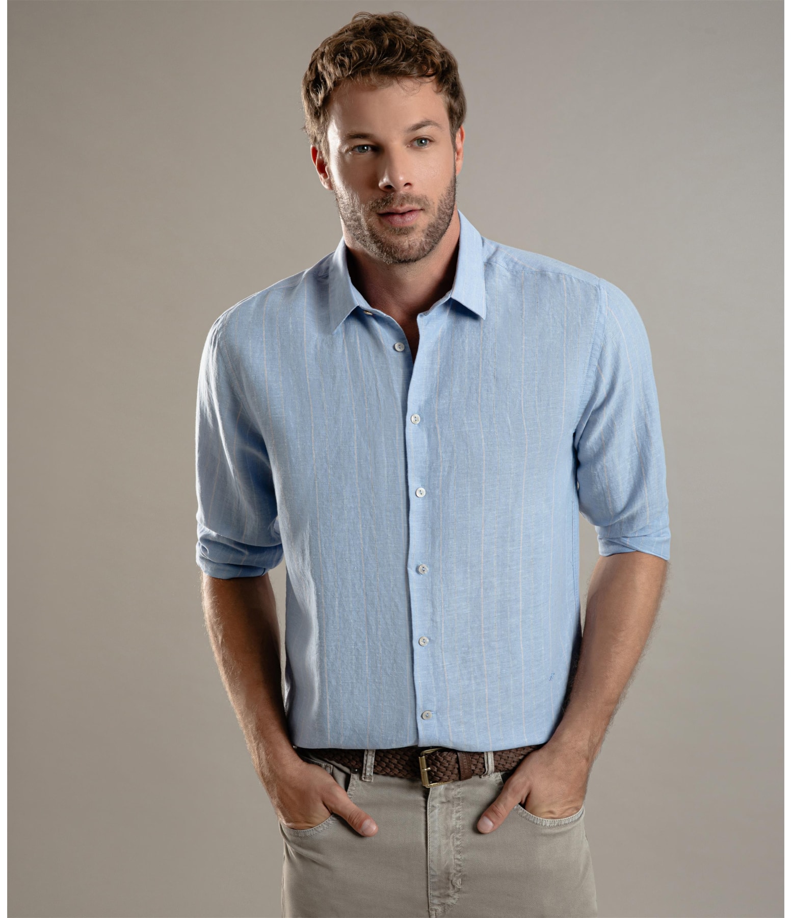 Camisa Linho  Cristiano Azul Claro