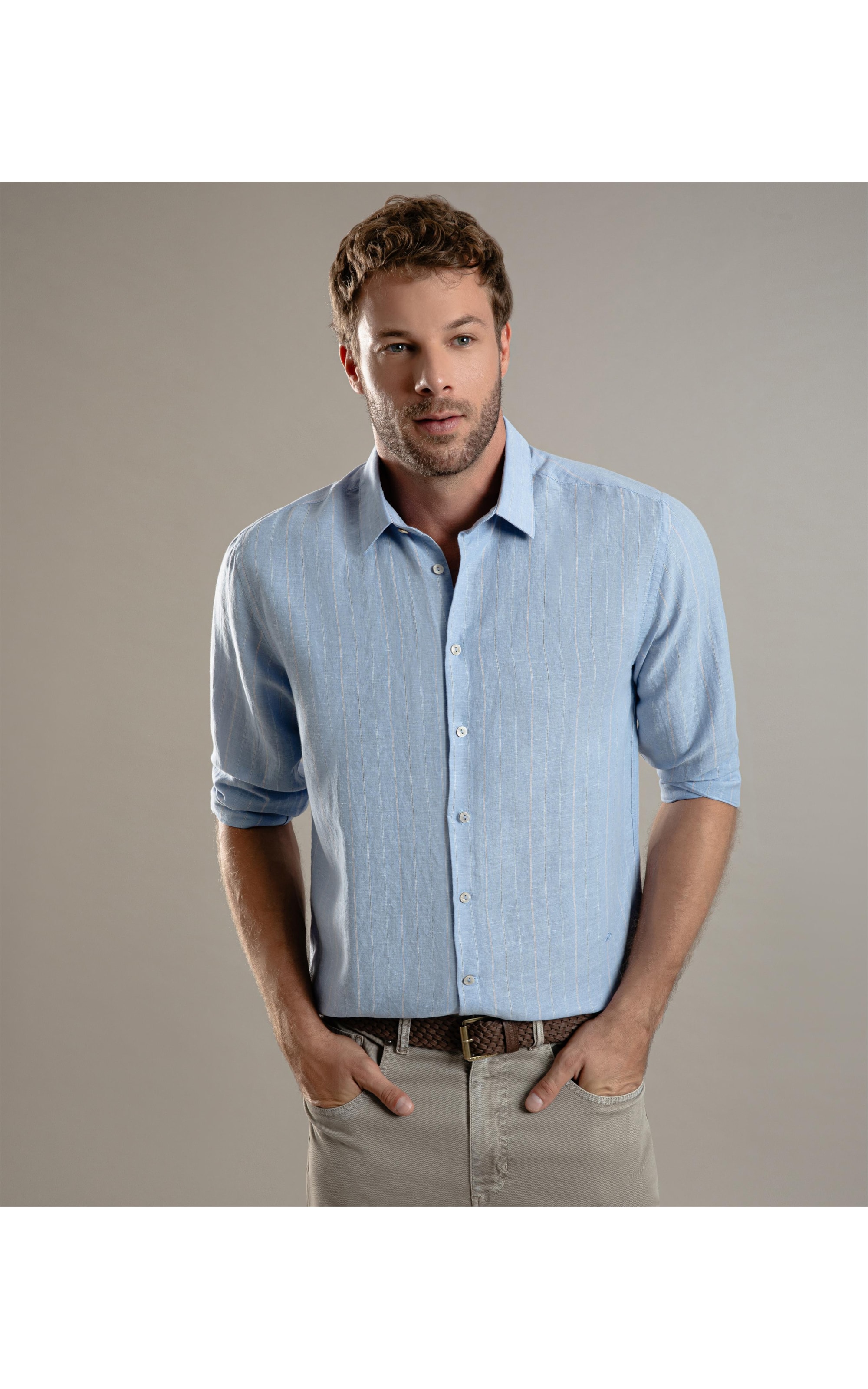 Camisa Linho  Cristiano Azul Claro