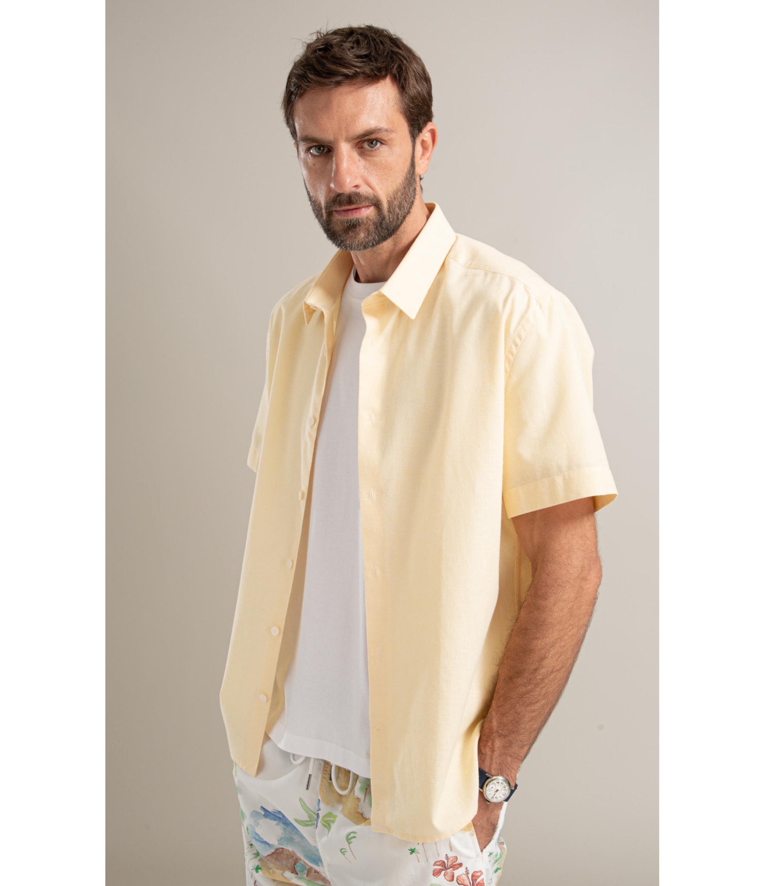 Camisa Linho  Cross Day Mc Amarelo