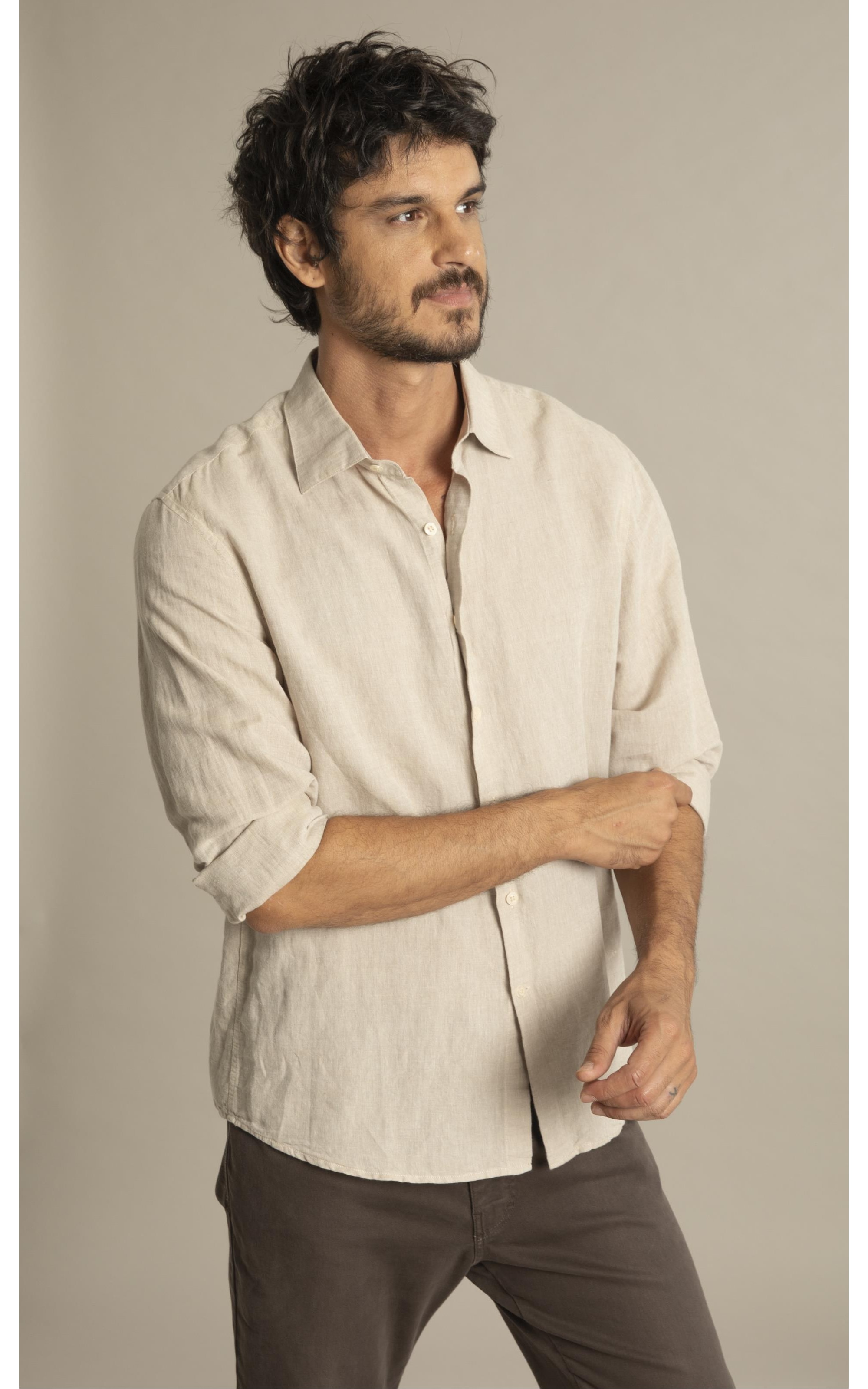 Camisa Linho  Cross Dye Azul Bic