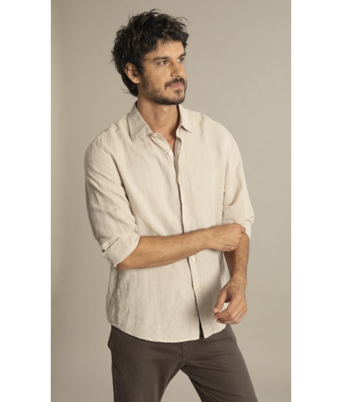 Camisa Linho  Cross Dye Azul Bic