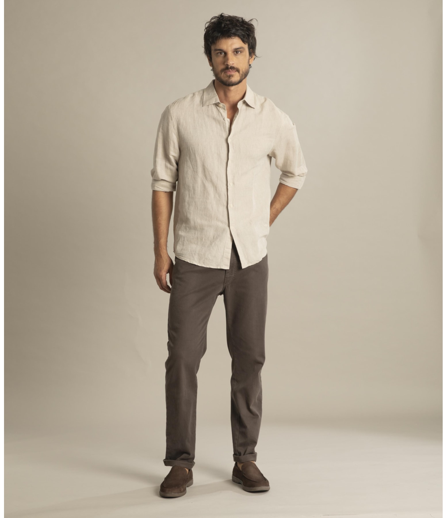 Camisa Linho  Cross Dye Azul Bic