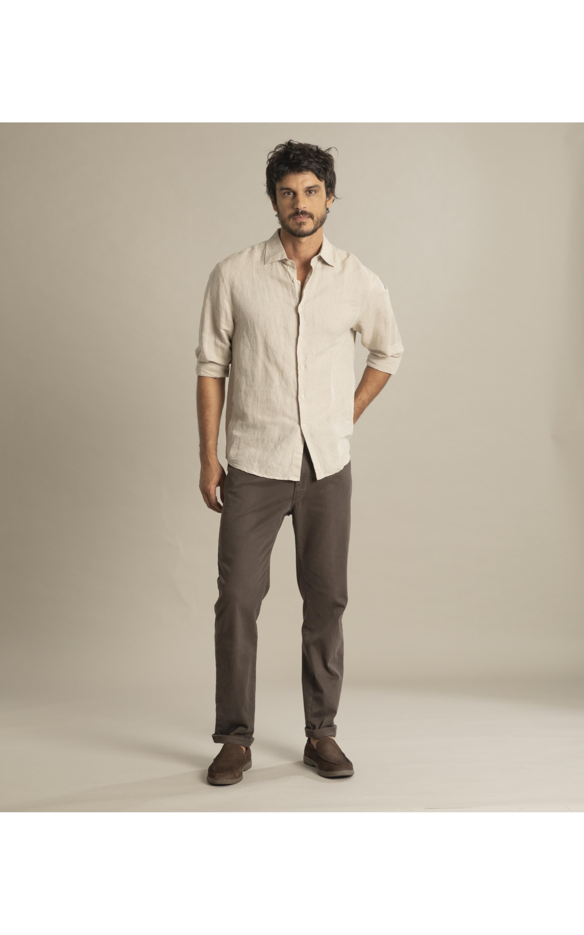Camisa Linho  Cross Dye Azul Bic