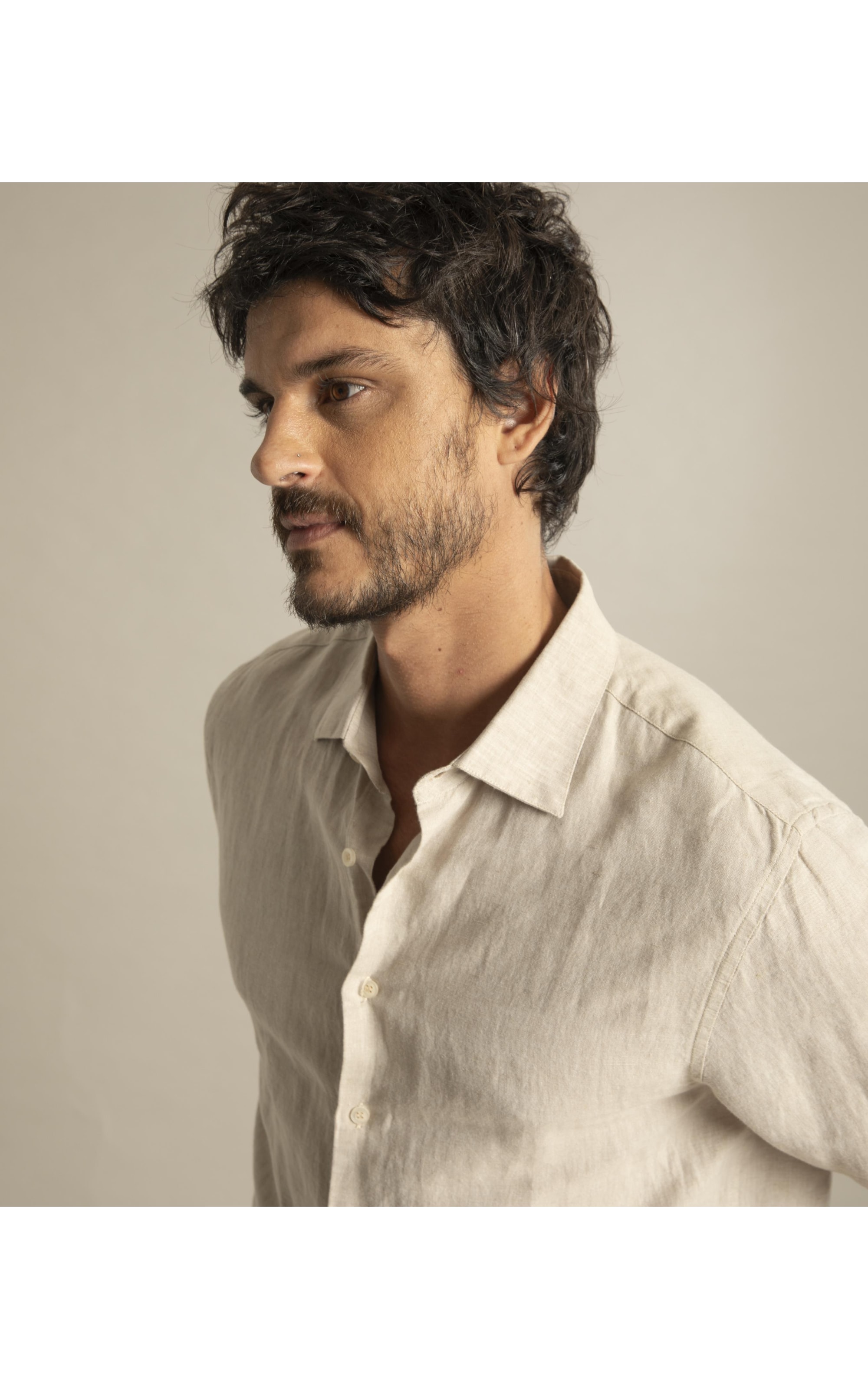 Camisa Linho  Cross Dye Azul Bic