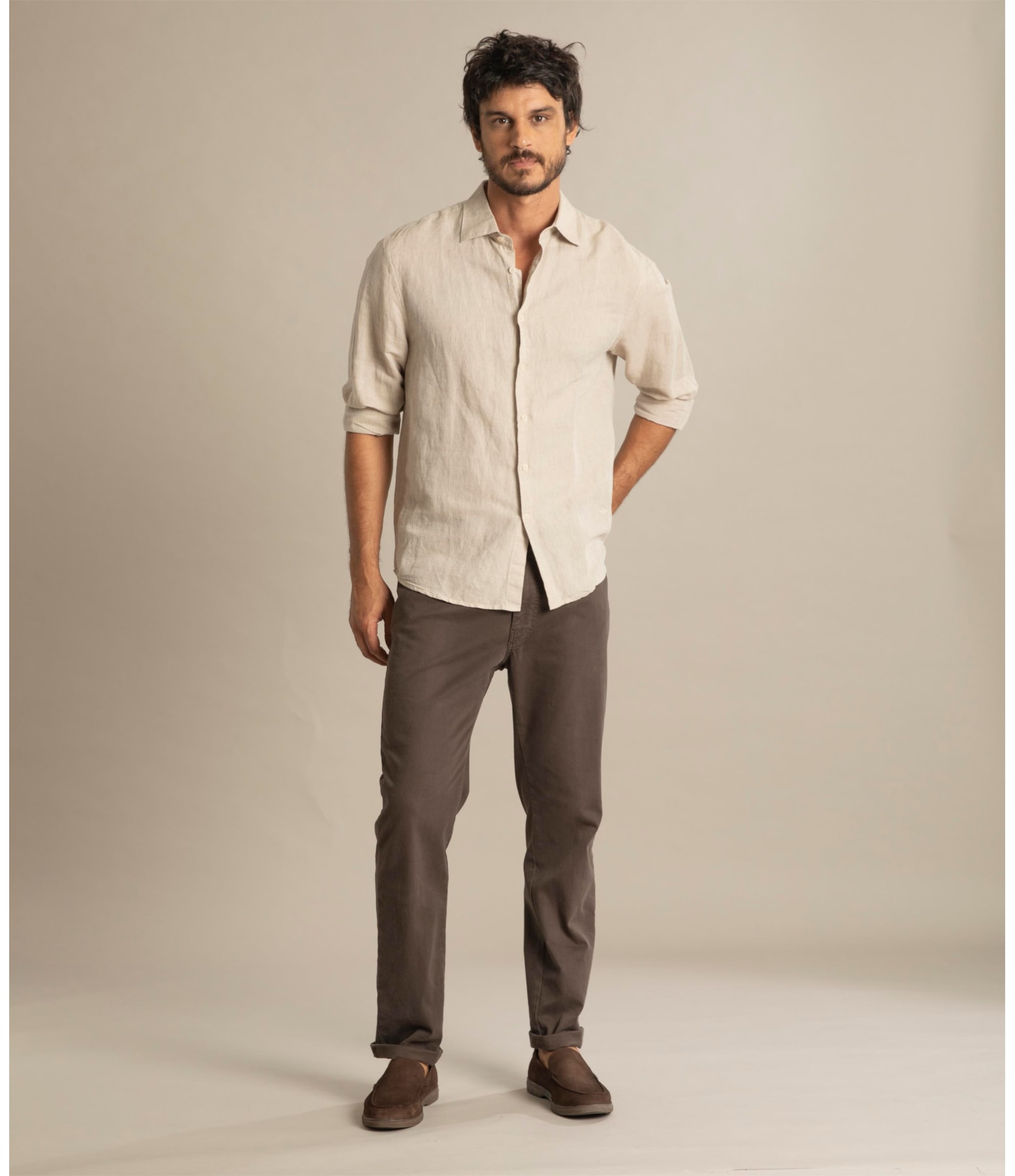 Camisa Linho  Cross Dye Azul Bic