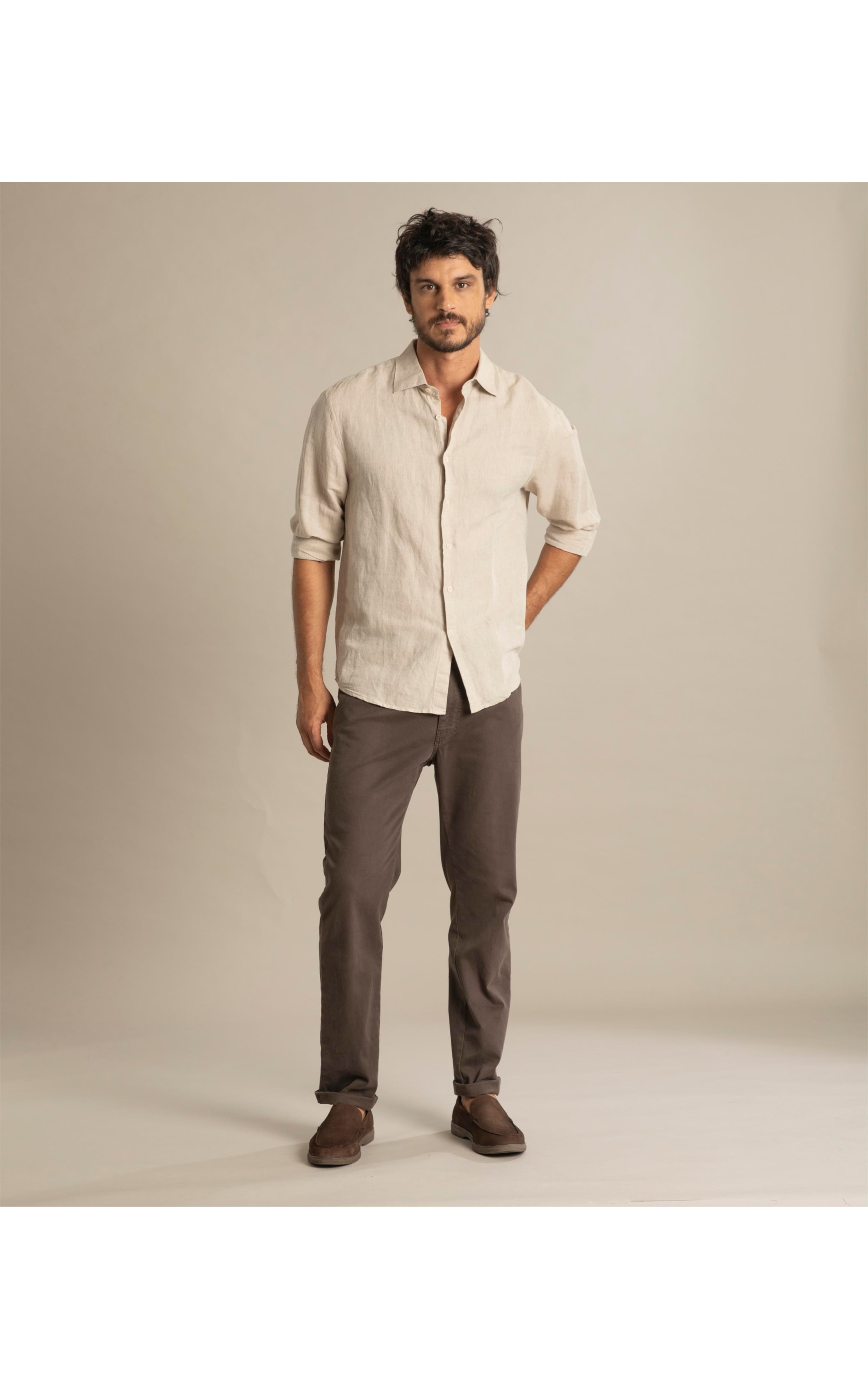 Camisa Linho  Cross Dye Azul Bic