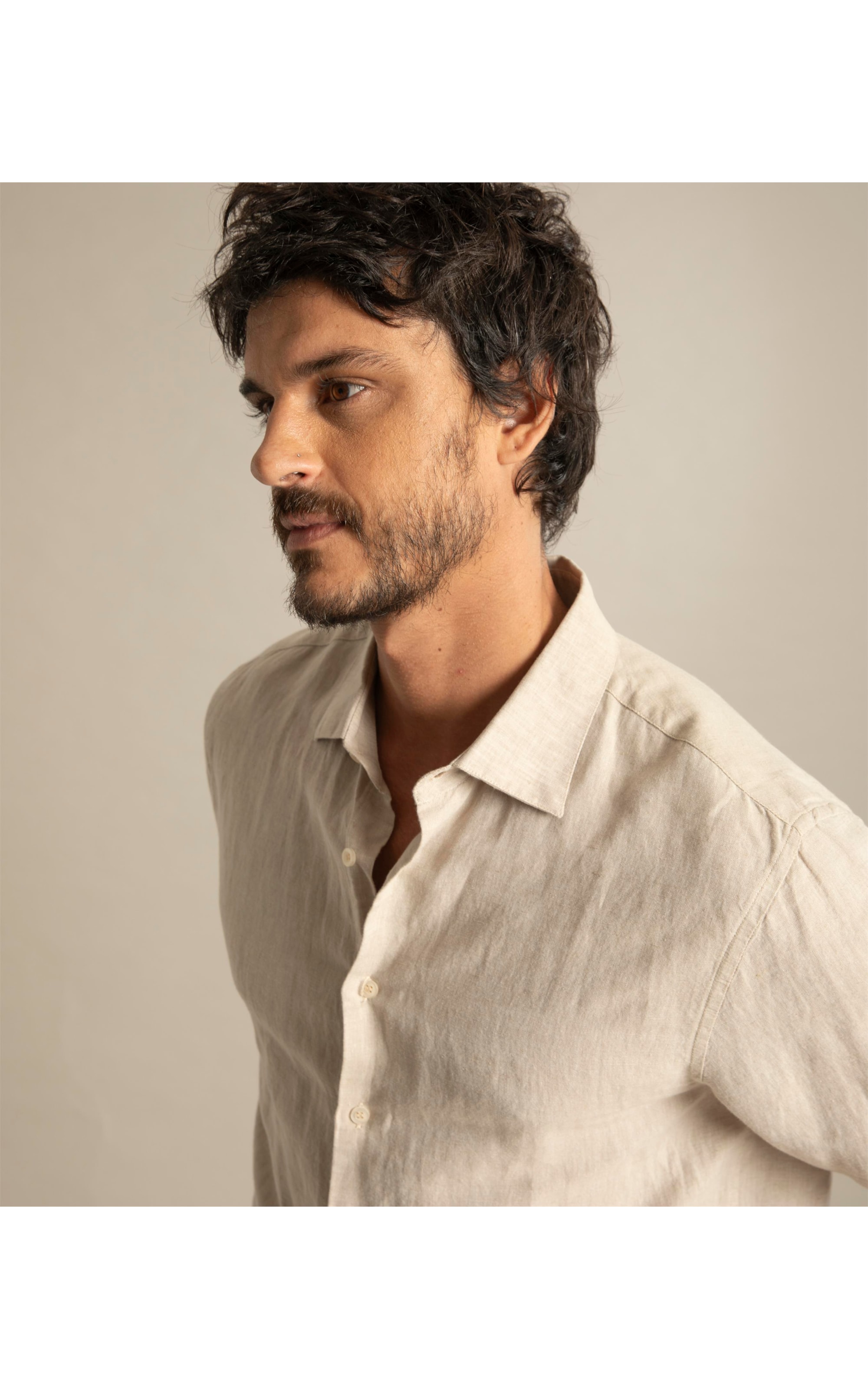 Camisa Linho  Cross Dye Azul Bic