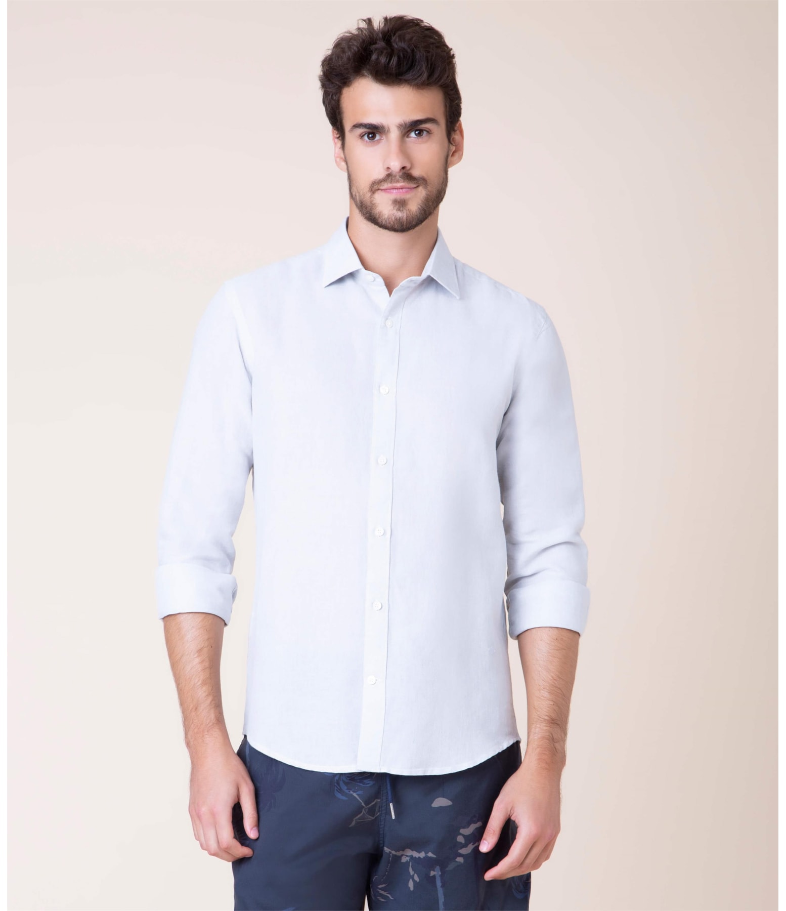 Camisa Linho  Cross Dye Cinza Claro