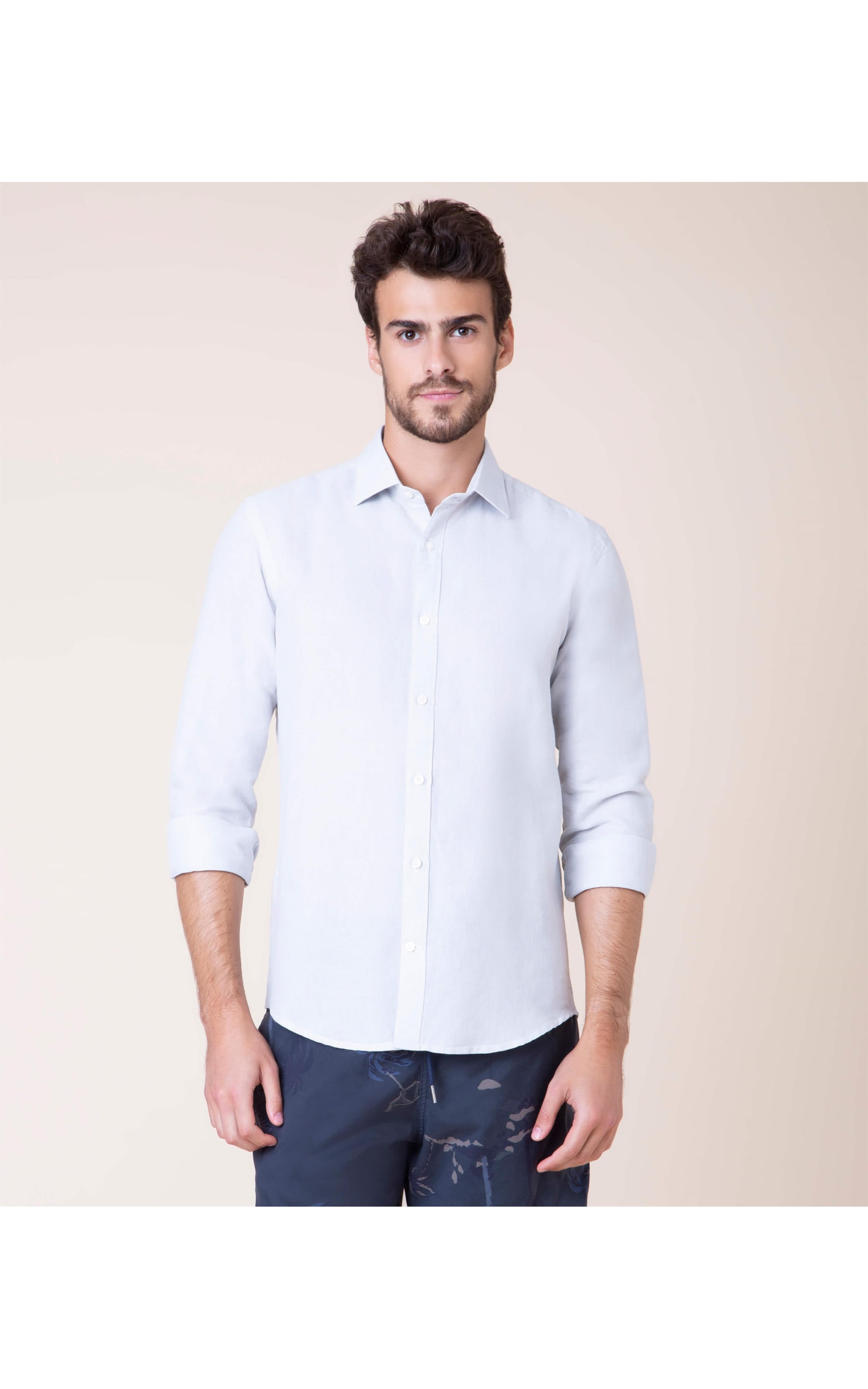 Camisa Linho  Cross Dye Cinza Claro