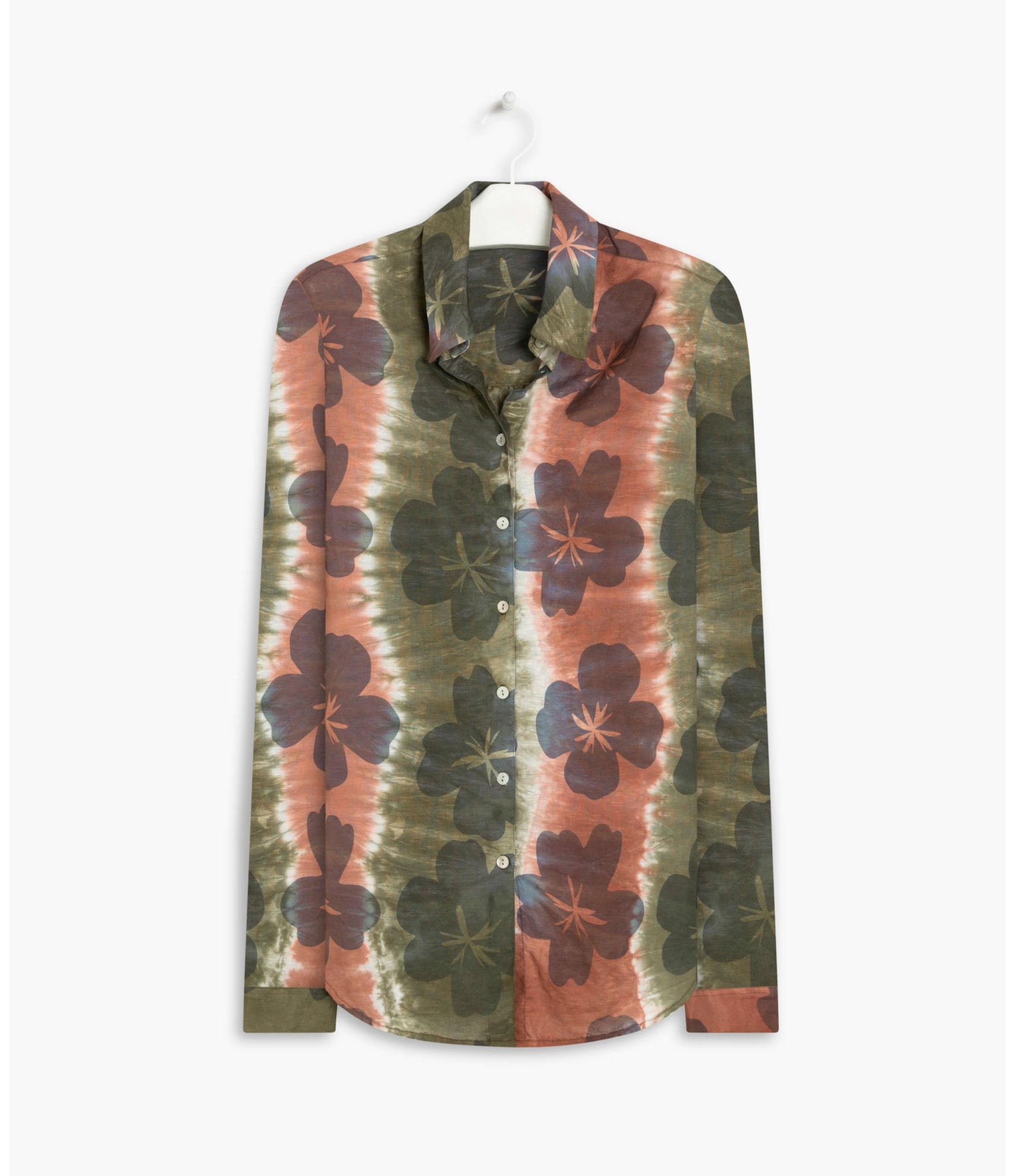 Camisa Linho  Dalia  Tie Dye Flower Verde Militar