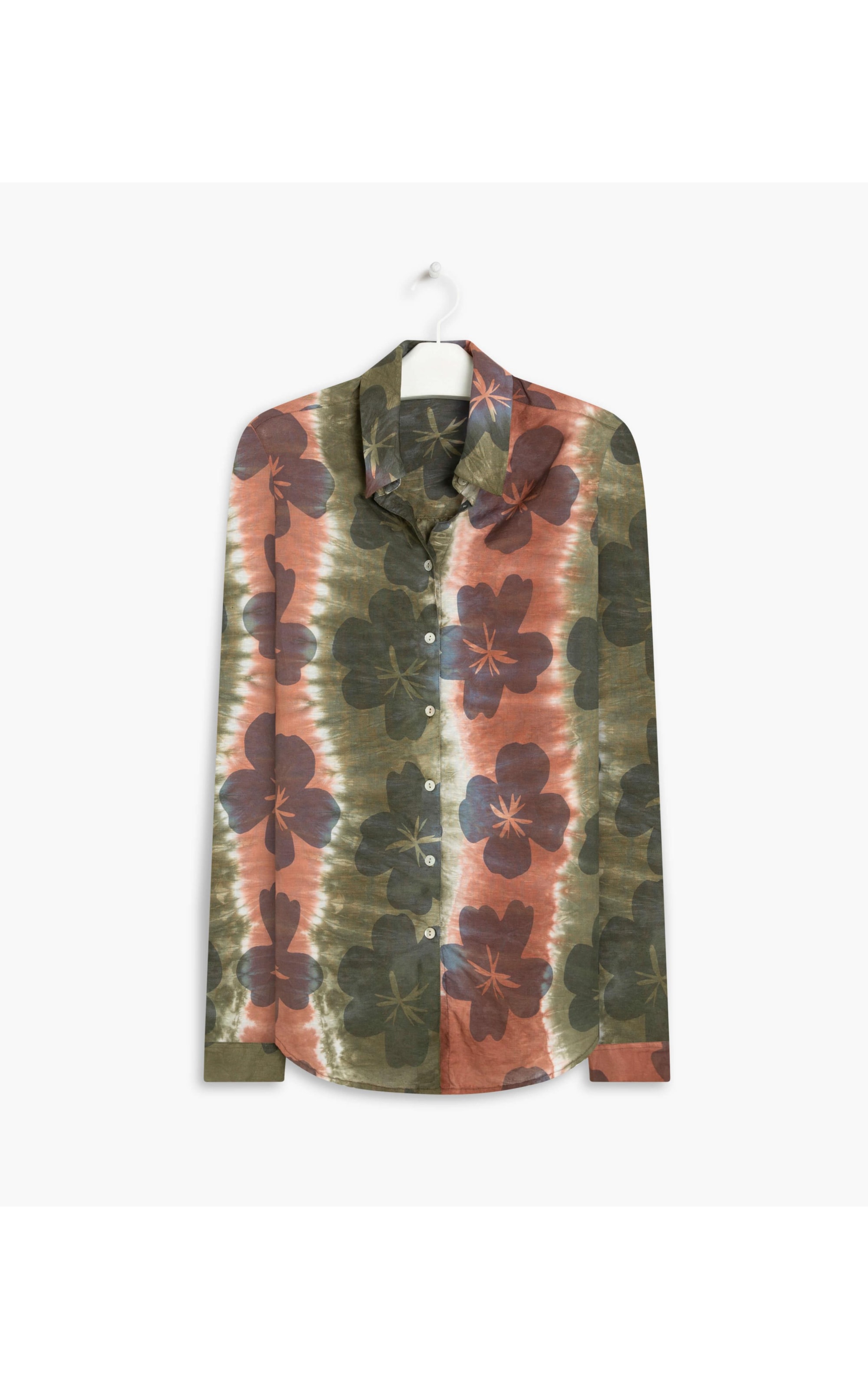 Camisa Linho  Dalia  Tie Dye Flower Verde Militar