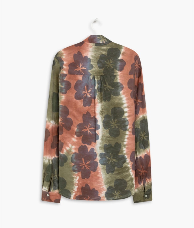 Camisa Linho  Dalia  Tie Dye Flower Verde Militar