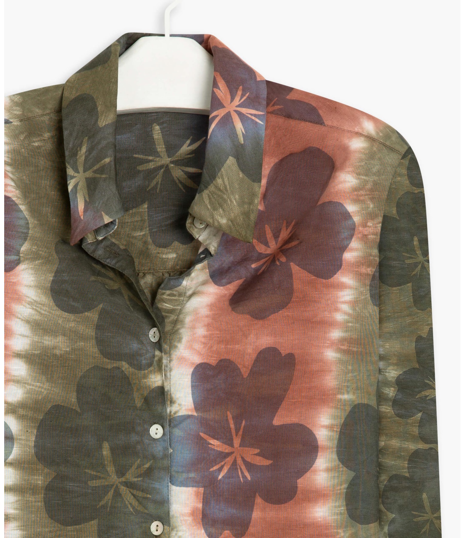 Camisa Linho  Dalia  Tie Dye Flower Verde Militar
