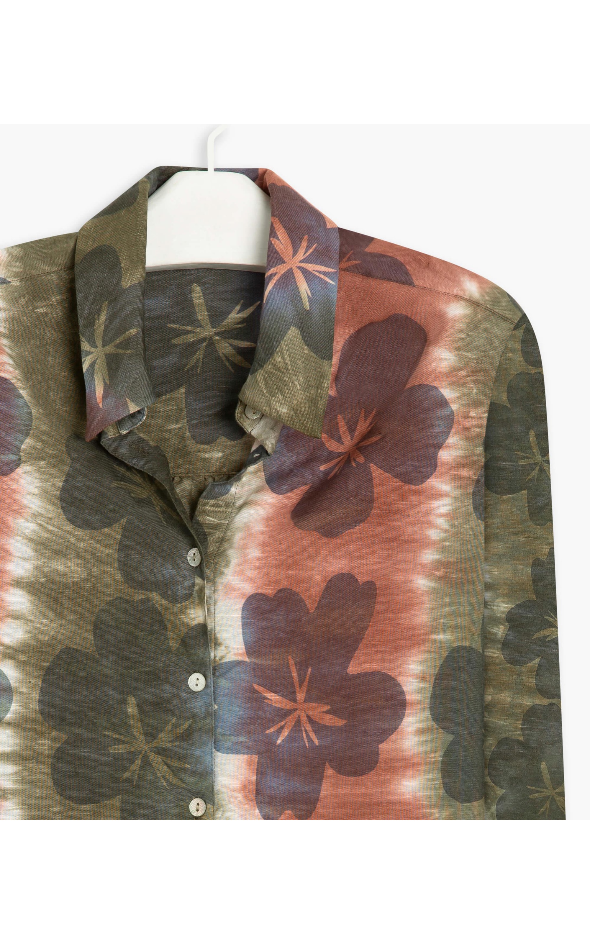 Camisa Linho  Dalia  Tie Dye Flower Verde Militar