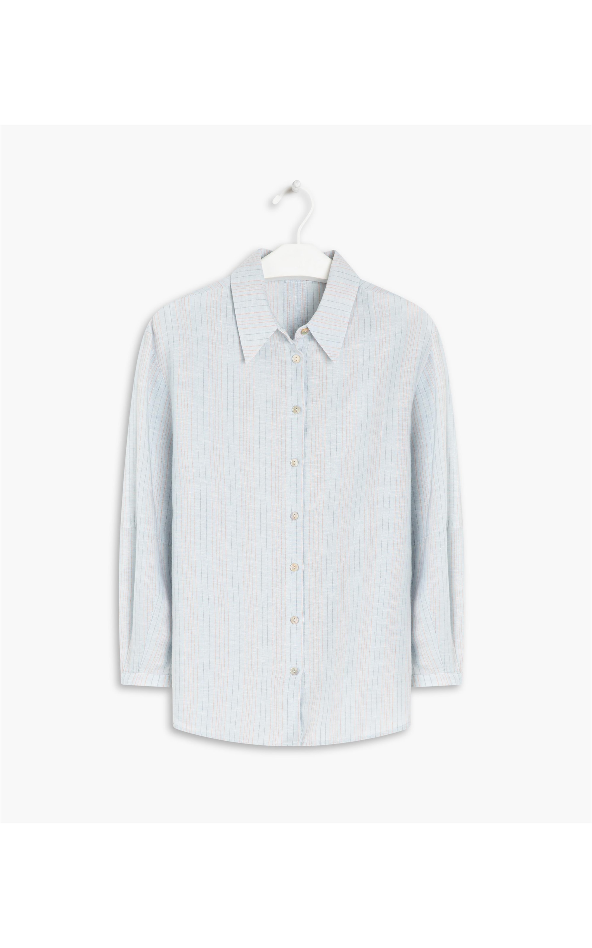  Camisa Linho  Dana  Striped Azul Claro