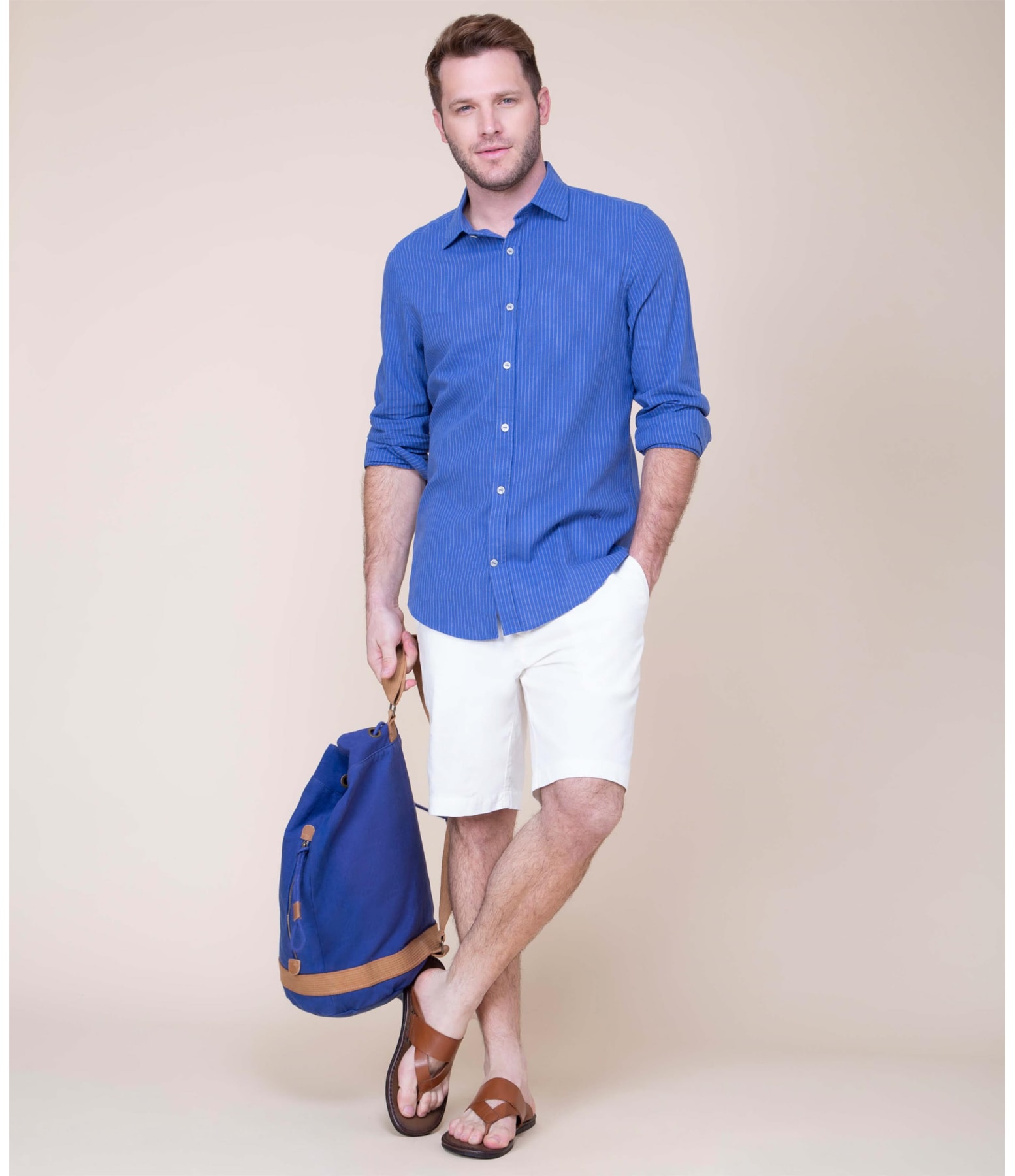 Camisa Linho  Davi Listrada Ml Royal