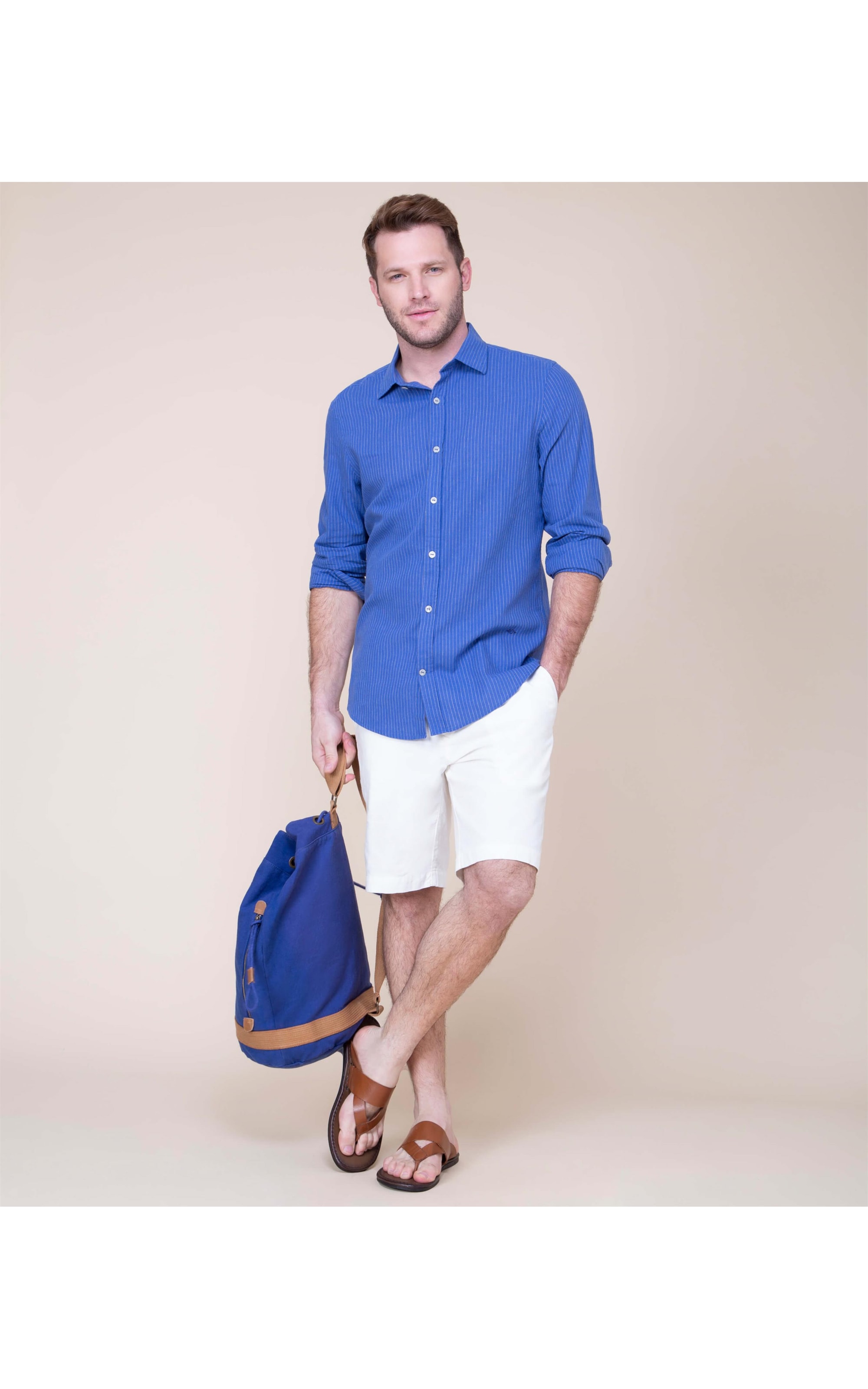 Camisa Linho  Davi Listrada Ml Royal