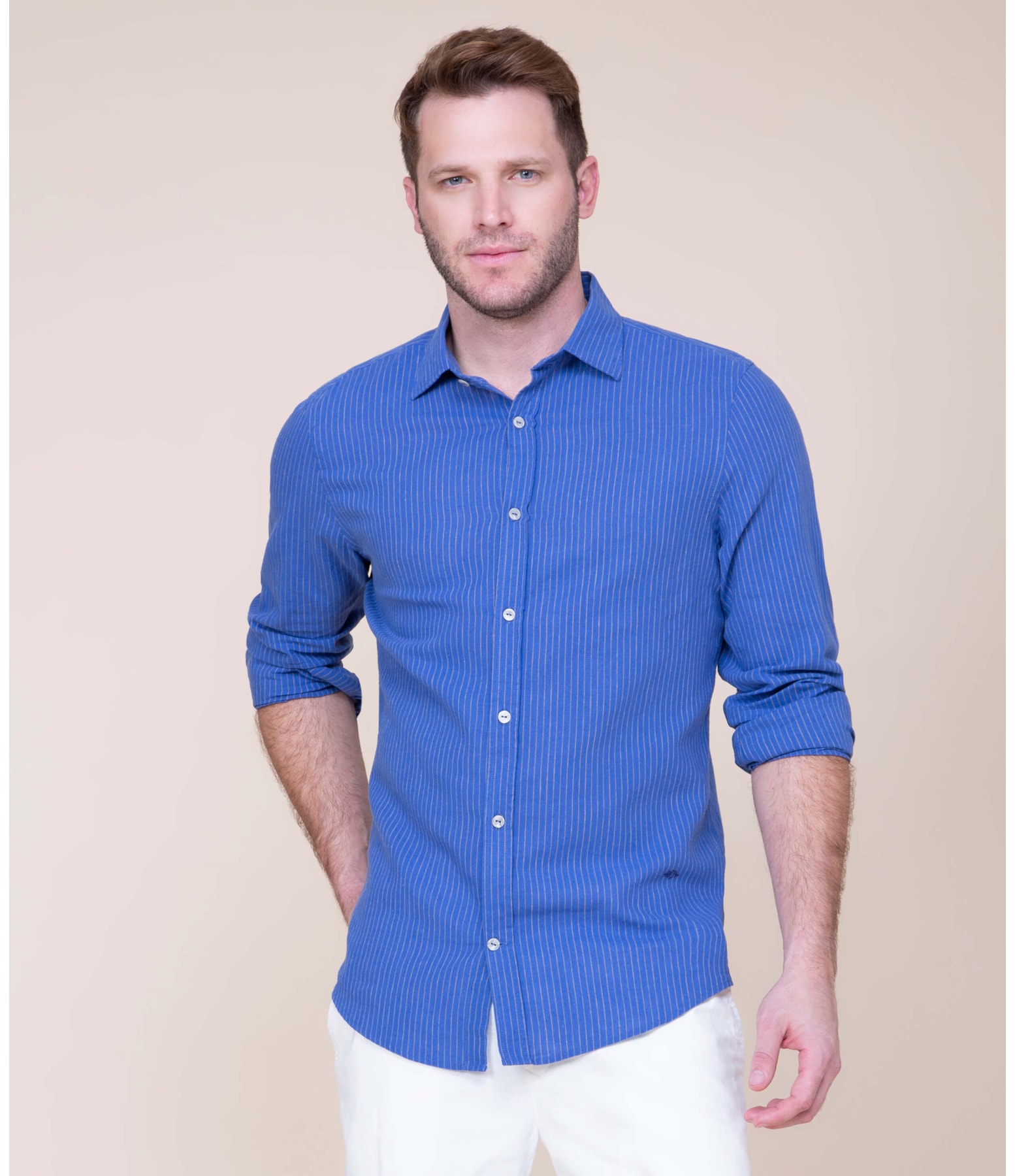 Camisa Linho  Davi Listrada Ml Royal