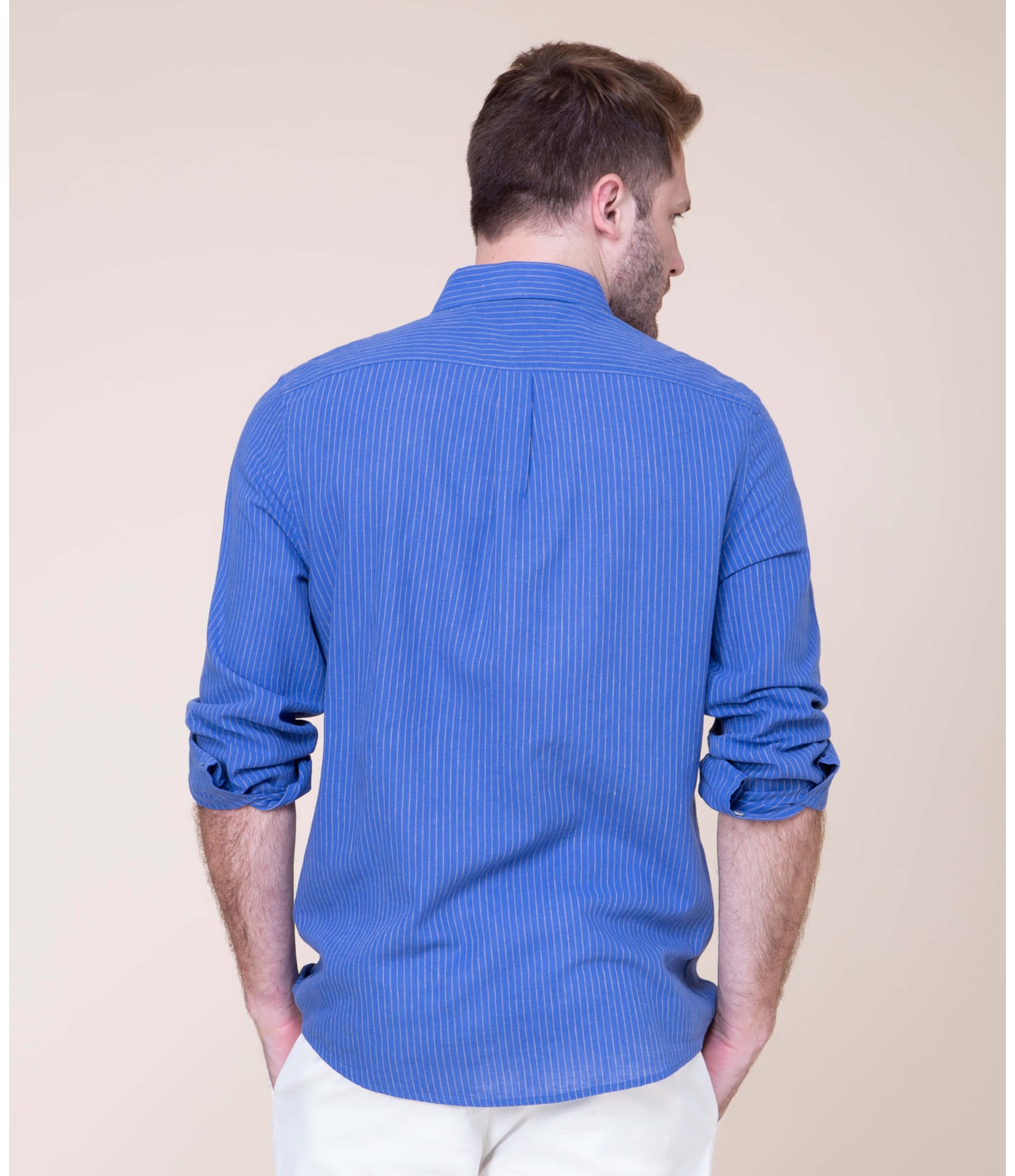 Camisa Linho  Davi Listrada Ml Royal