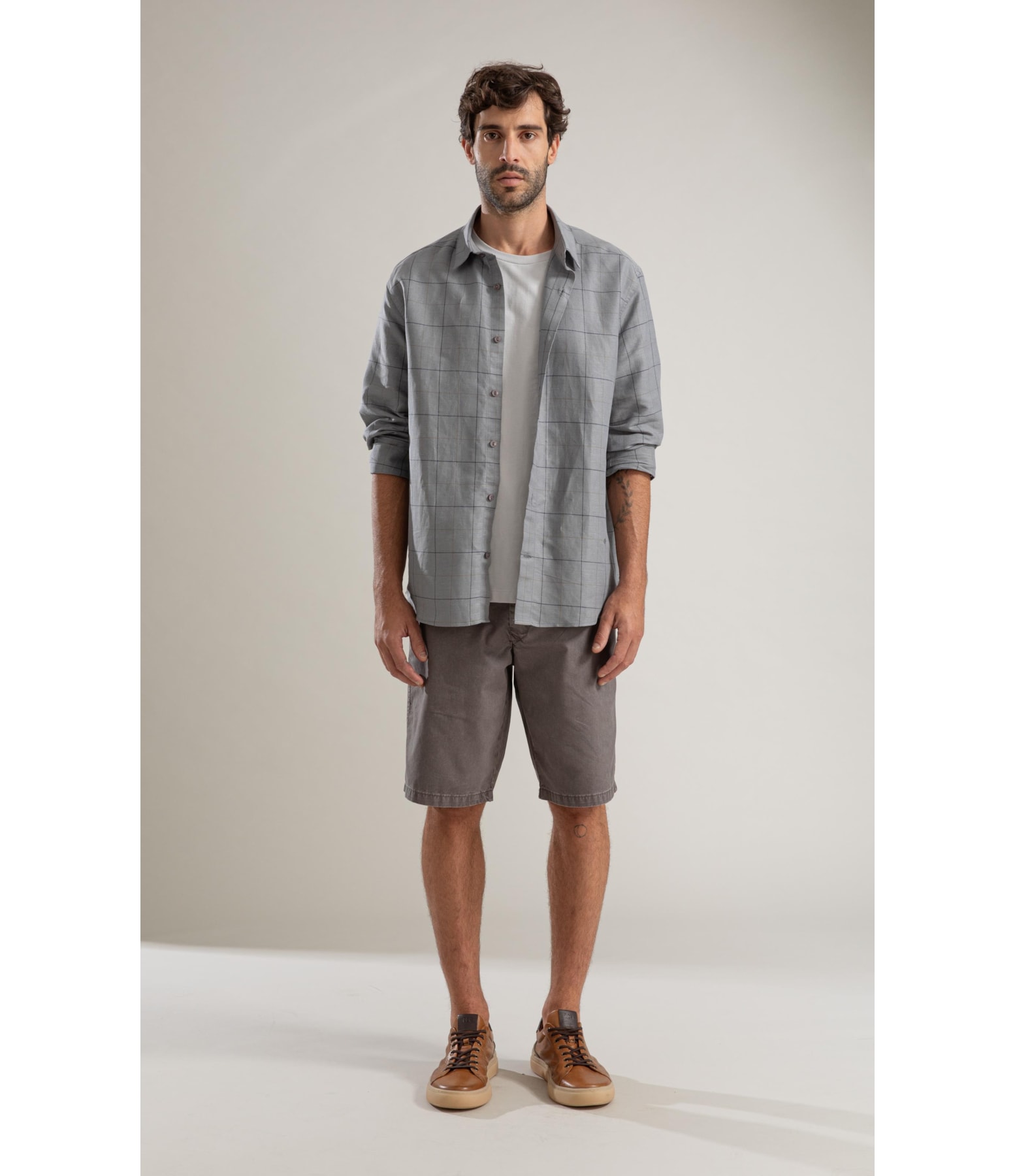 Camisa Linho  Denis Ml Cinza Claro