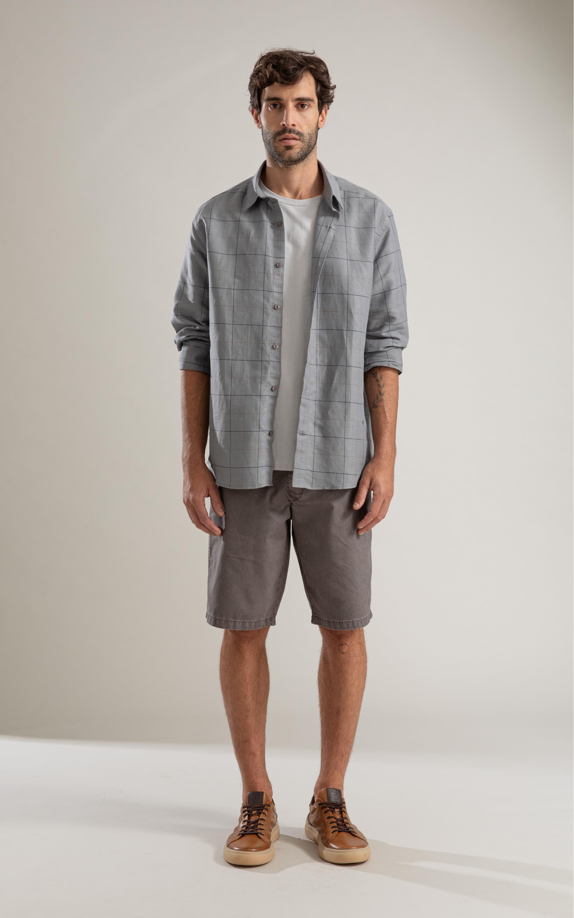 Camisa Linho  Denis Ml Cinza Claro