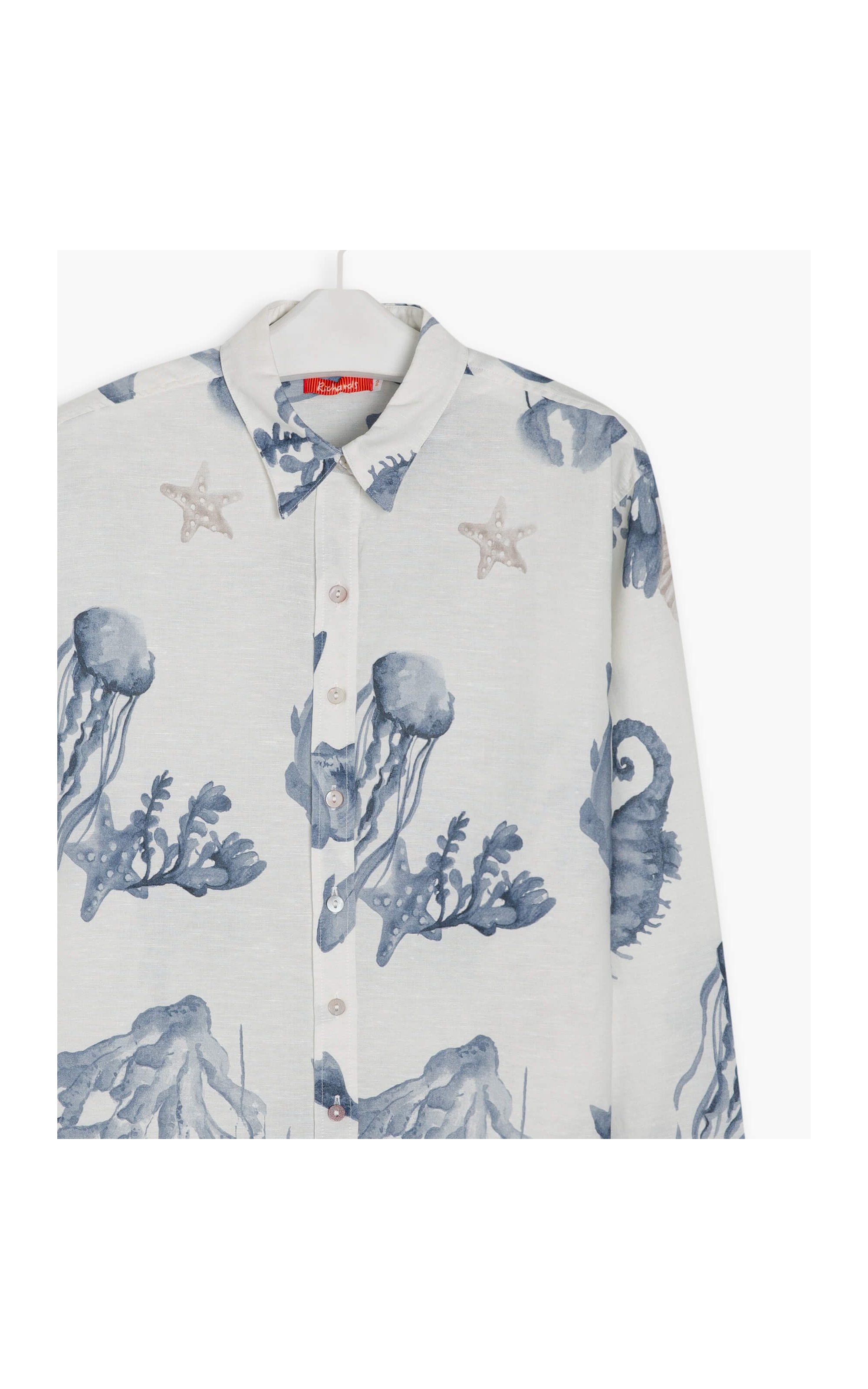 Camisa Linho  Deva Corais Azul Bic