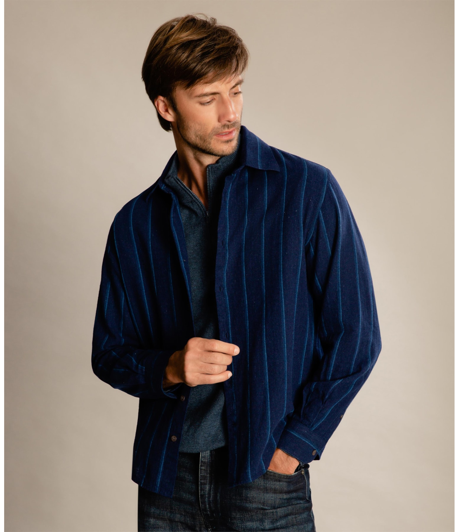 Camisa Linho  Edi Azul Bic