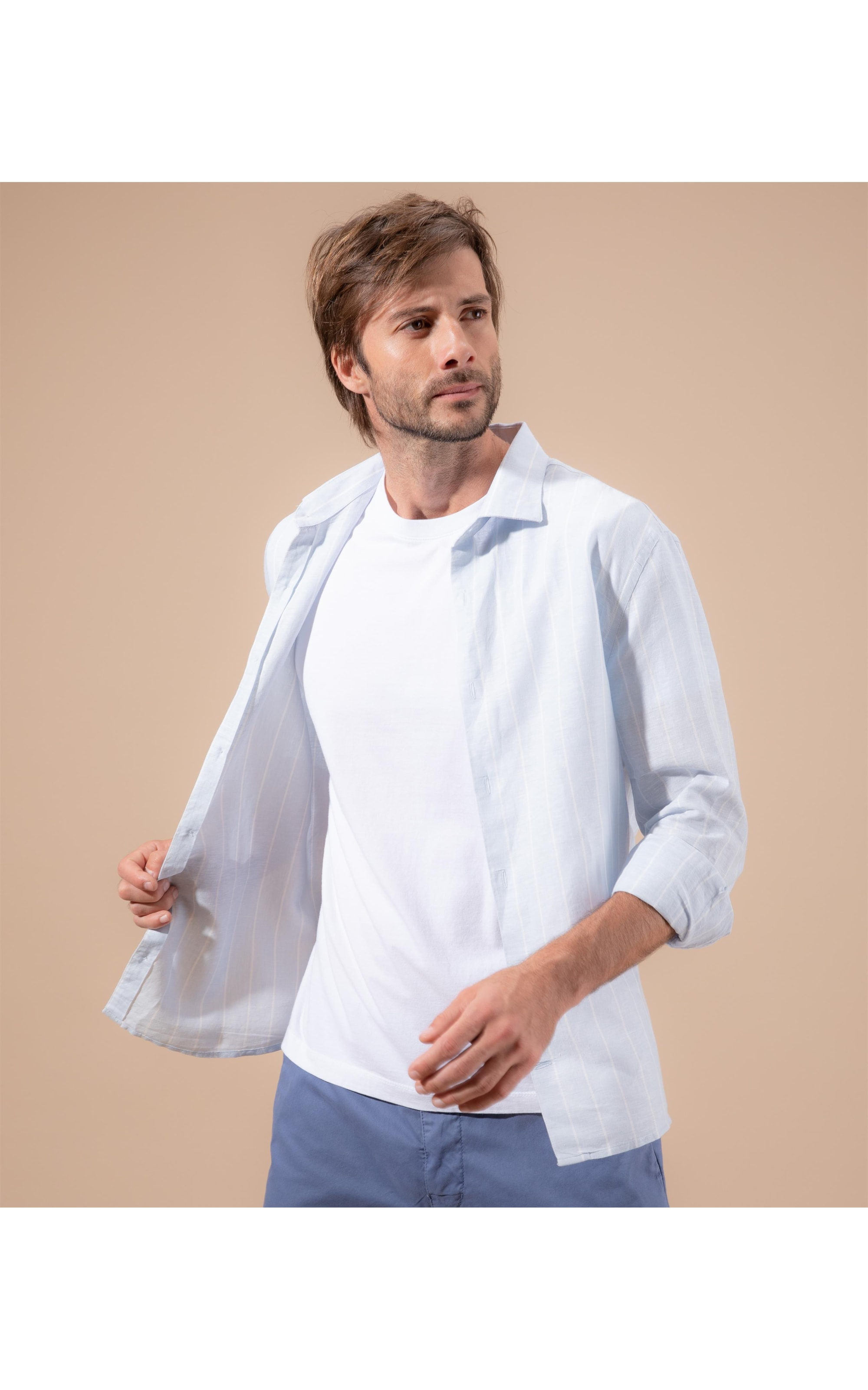 Camisa Linho  Eli  Ml Azul Seco