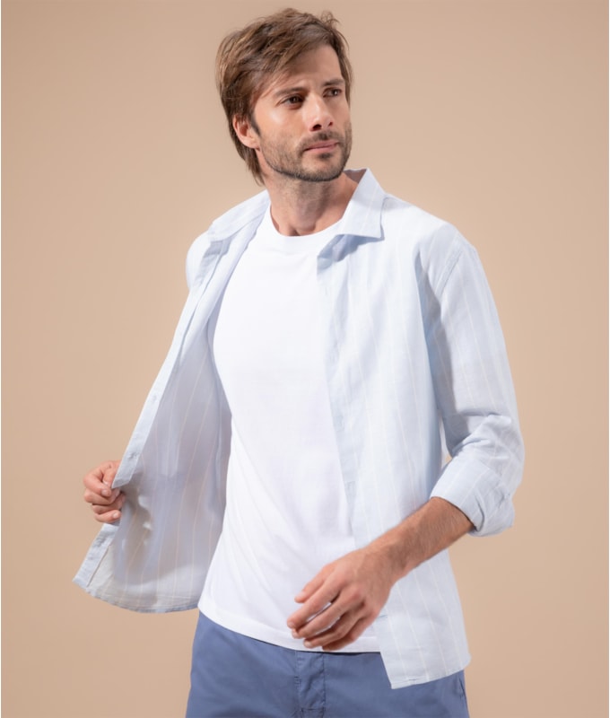 Camisa Linho  Eli  Ml Azul Seco